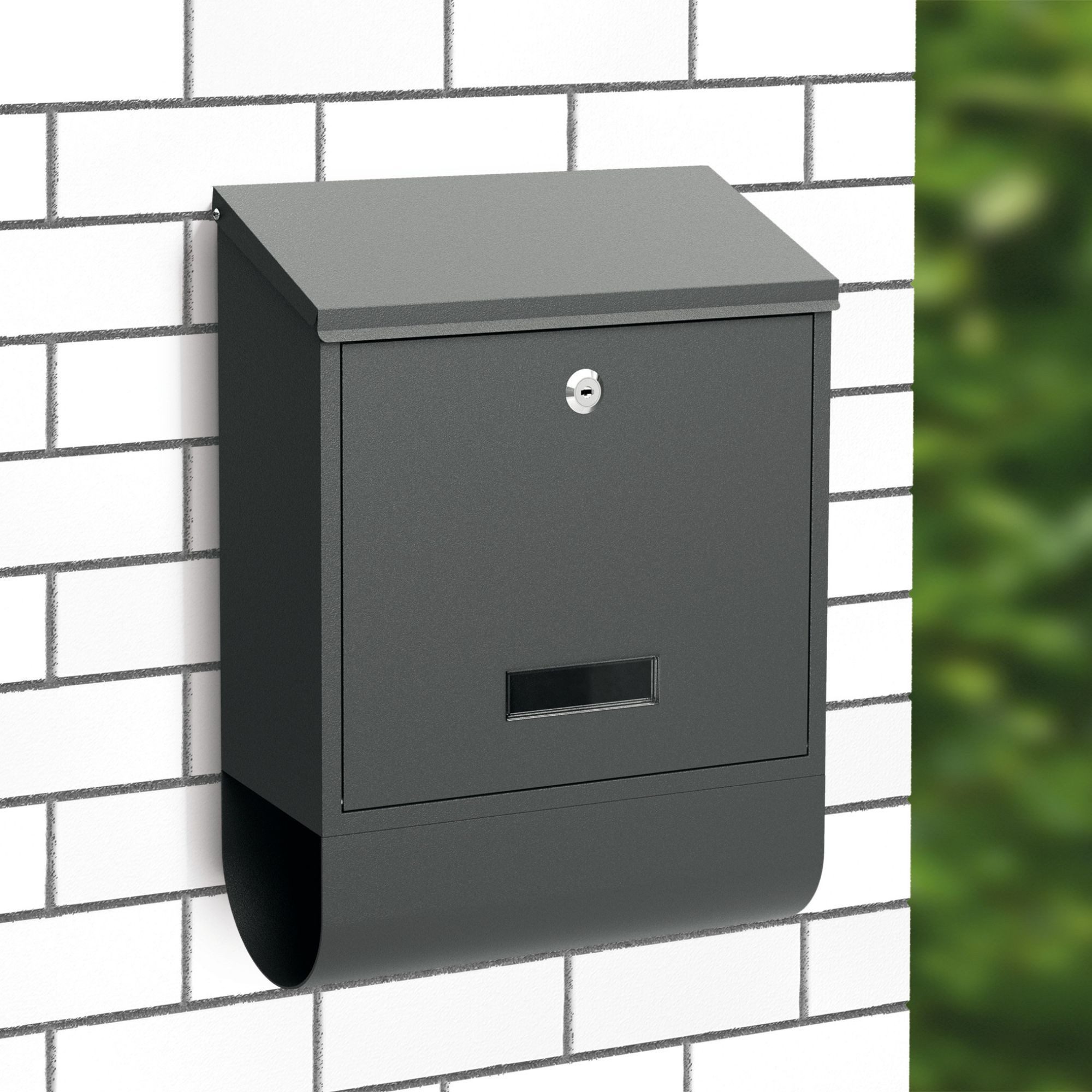 BASI Wandbriefkasten Wandbriefkasten (Packung, 1-St), mit Zeitungsfach, Einwurfklappe, Namensschild, 2 Schlüssel, anthrazit