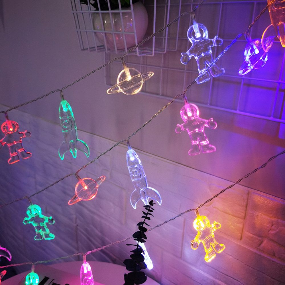 Qualra LED-Lichterkette 10/20LEDs Astronaut Rakete Raumschiff Lichterkette Weihnachtsdeko, 2/3M Batterie Weltall Geschenke für Kinder Schlafzimmer Party