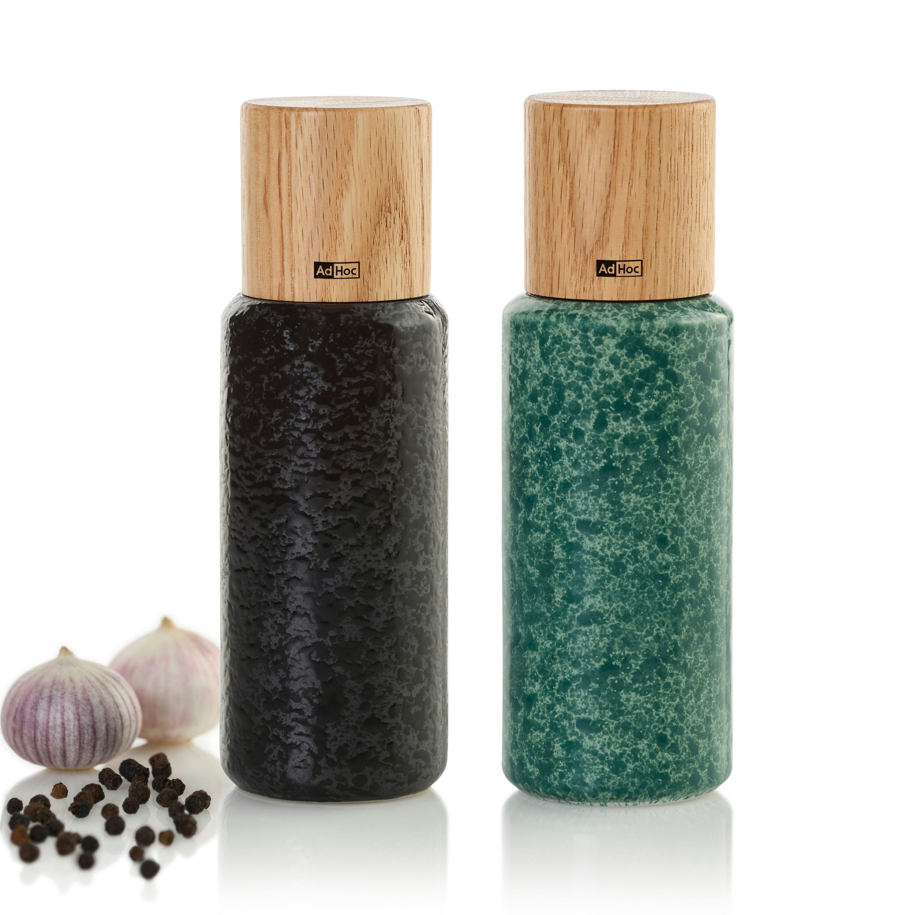 AdHoc Salz-/Pfeffermühle zweier-Set YARA 18 cm manuell, (2 Stück), Design Unikate im hochwertigen Materialmix
