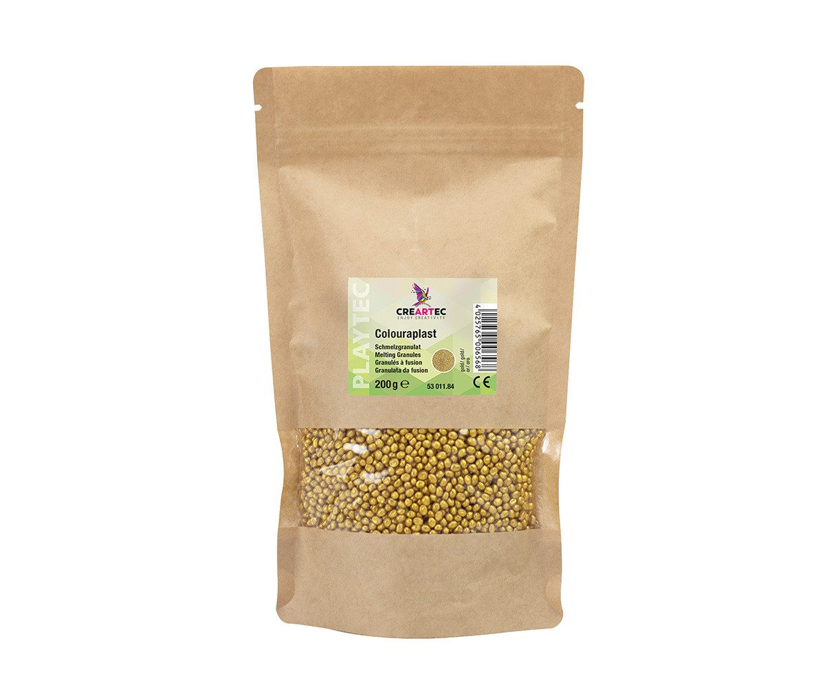 CREARTEC Bastelperlen Colouraplast Gold - 200g - Perlenspaß für Groß und Klein, für Fensterbilder, Anhänger und vielem mehr - Made in Germany
