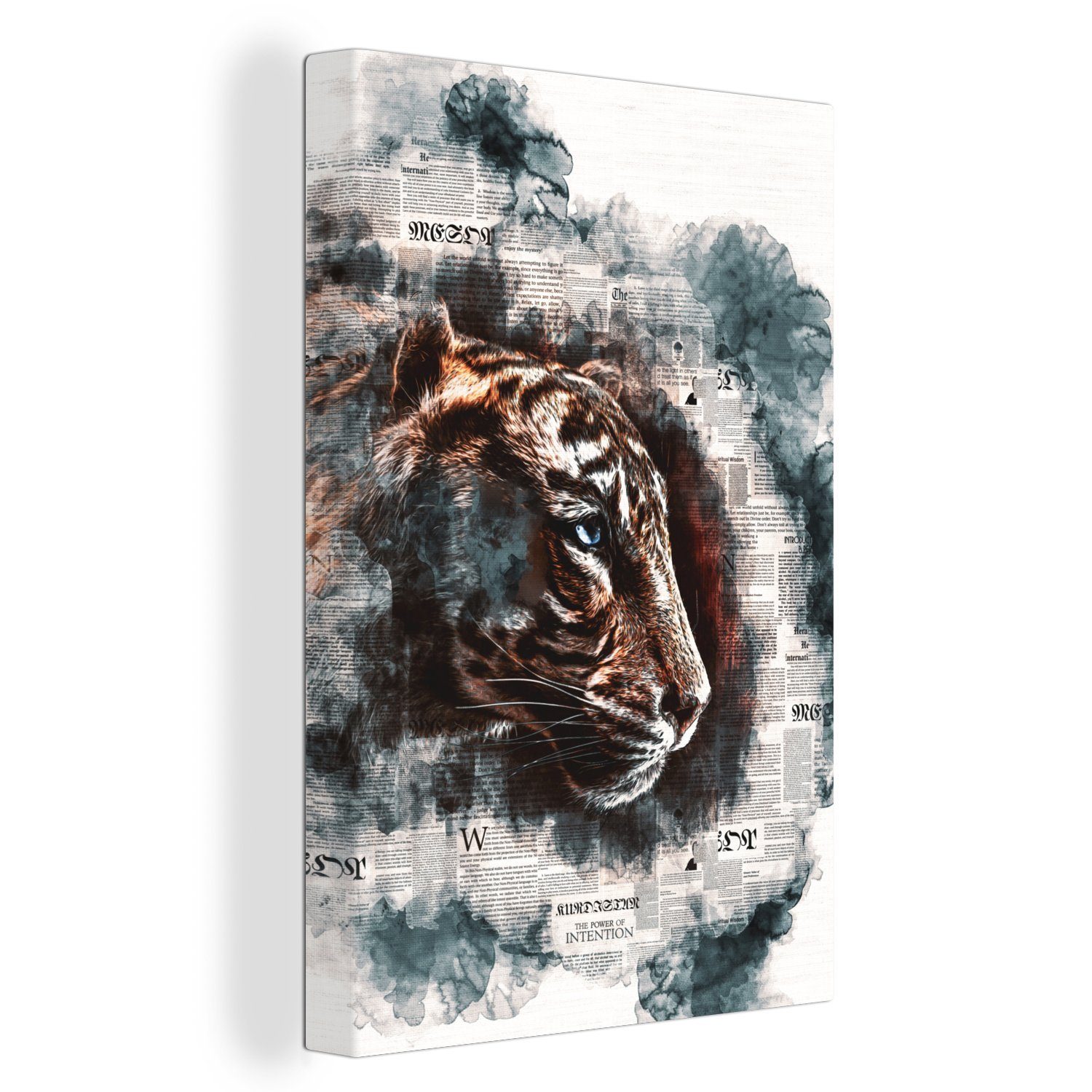 Gemälde, (1 Zeitungen Leinwandbild - Zackenaufhänger, St), bespannt inkl. Streifen, Leinwandbild cm - fertig Tiger 20x30 OneMillionCanvasses®