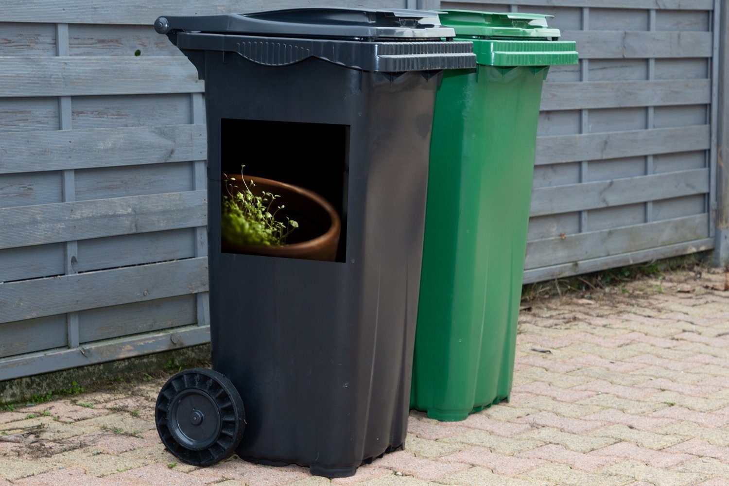Thymian MuchoWow Mülltonne, einem Abfalbehälter (1 in Mülleimer-aufkleber, St), Pflanzung von Sticker, Wandsticker Tontopf Container,