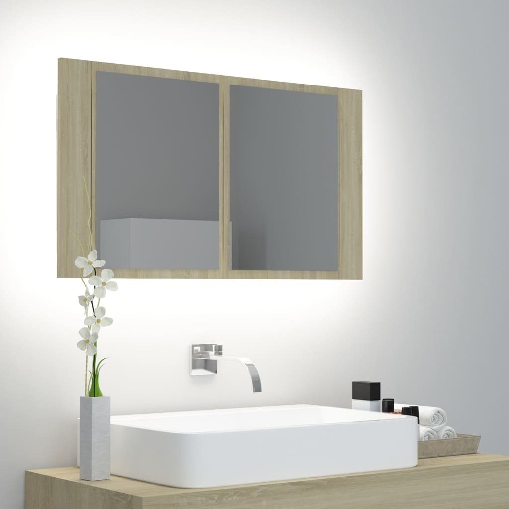 vidaXL Badezimmerspiegelschrank LED-Bad-Spiegelschrank Sonoma-Eiche 80x12x45 cm Acryl (1-St) Sonoma Eiche