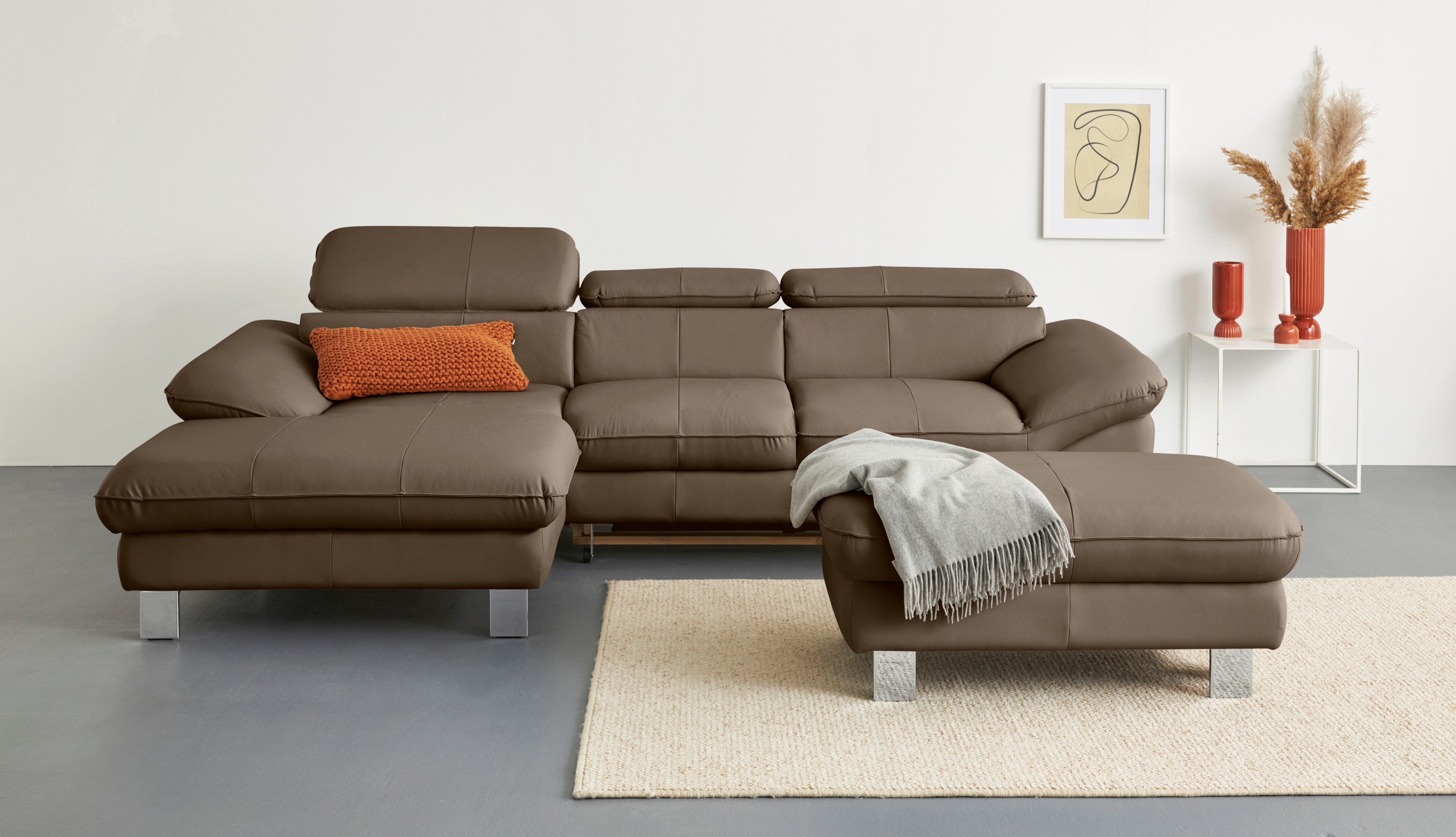 COTTA Ecksofa Driver L-Form, B: 268 cm, moderne Couch mit Wellenunterfederung, Leder, Kopfteilverstellung, opt. Schlaffunktion + XL Bettkasten, LF:191x129cm