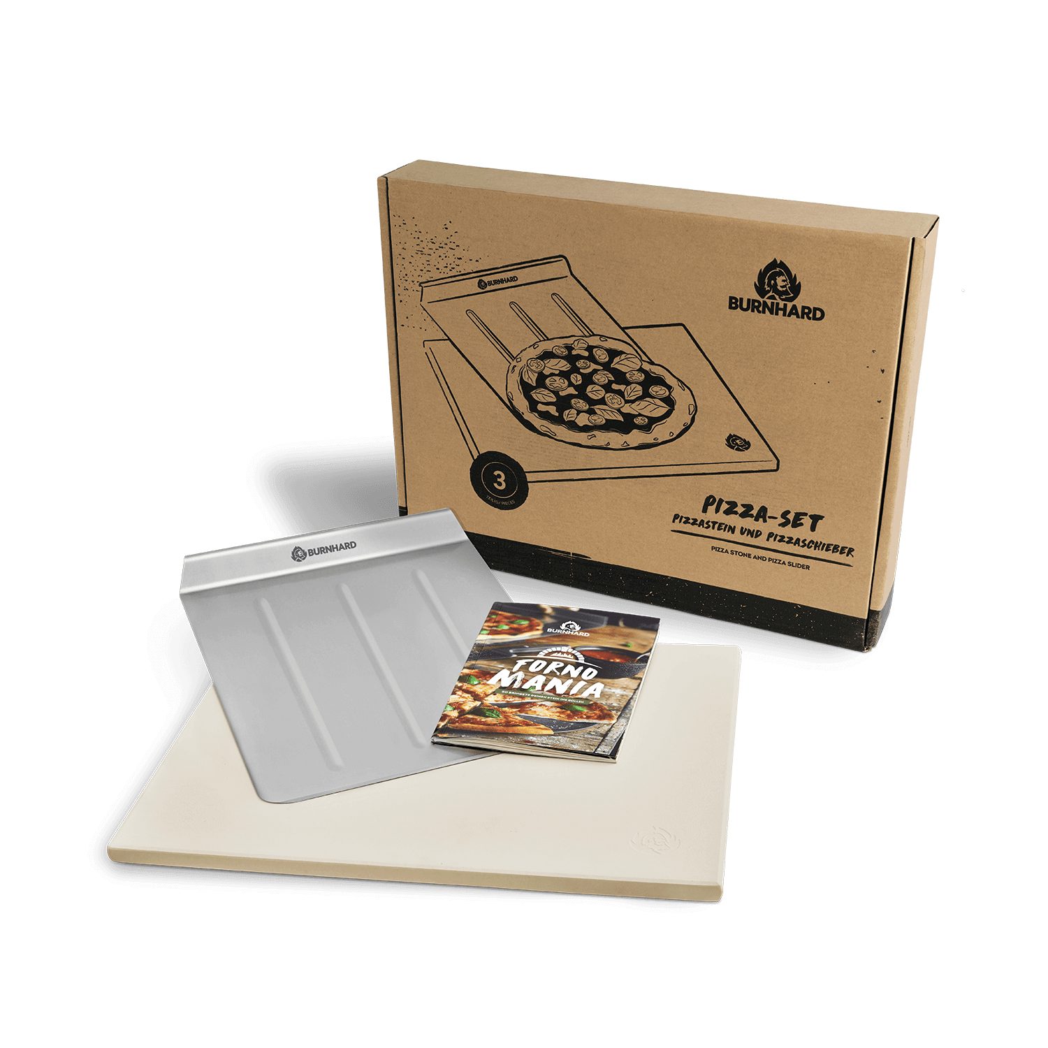 BURNHARD® Pizzastein Universal rechteckig, 45 x 35 x 1,5 cm inkl. Schaufel, (3-St), 45 x 35 x 1.5 cm inkl. Pizzaschieber