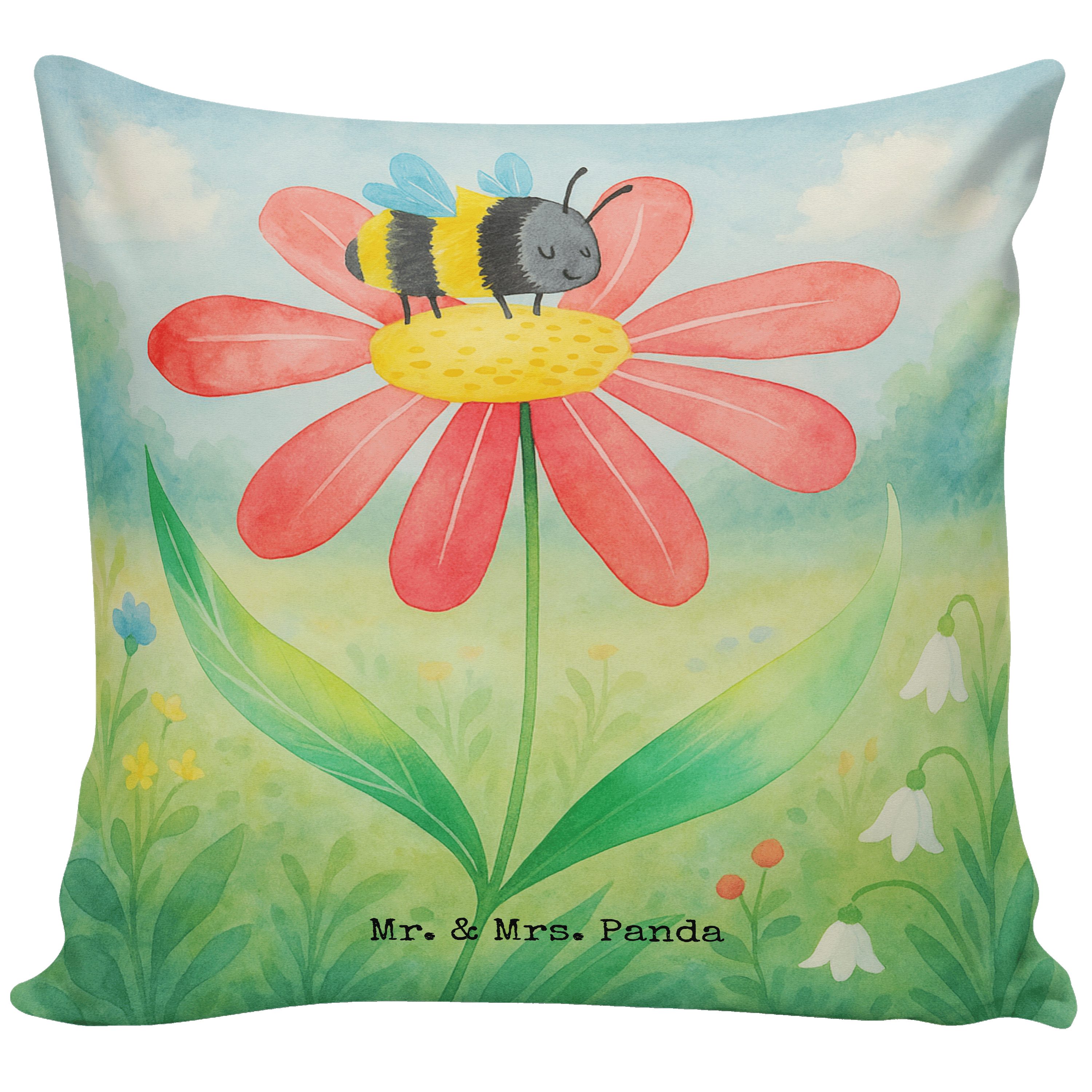 Mr. & Mrs. Panda Dekokissen Hummel Blume Design, kissen bedruckt, Weiß, Natur, Biene, Hummeln, fü, Zierkissen Sofa Kissen mikrofaser dekokissen