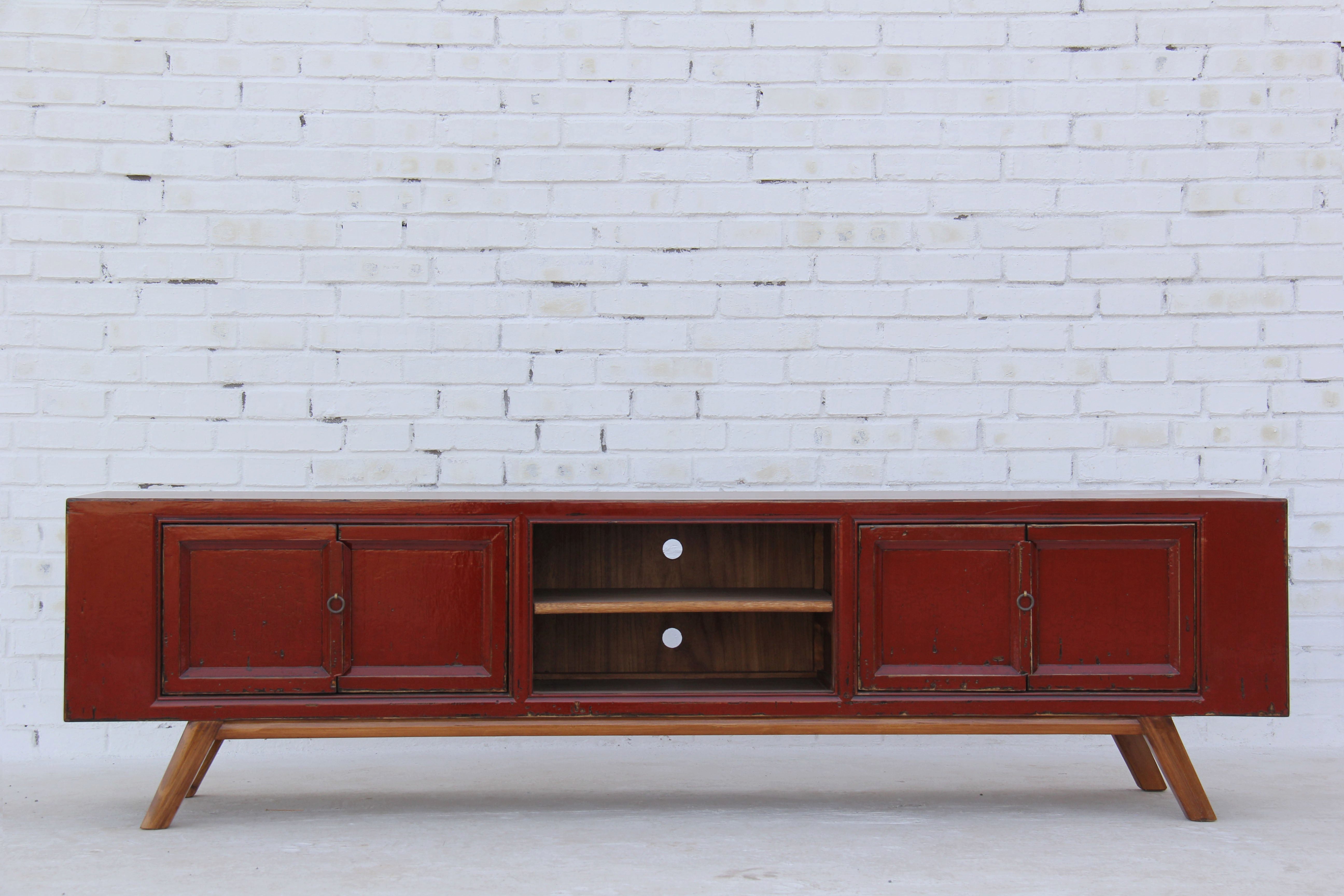 Luxury-Park-Direct Kommode TV China Lowboard Shabby chic XXL Massiv Dunkelrot 200cm