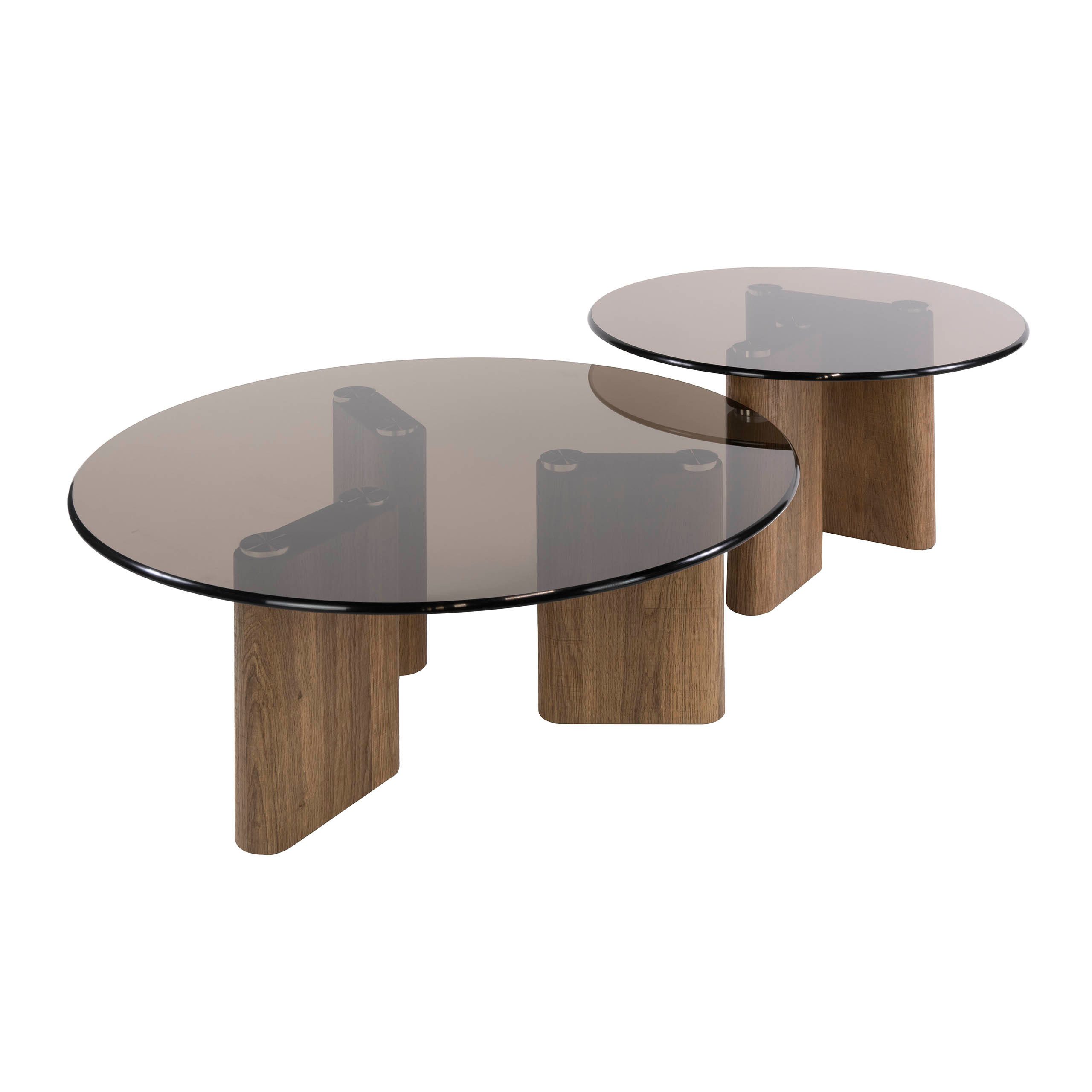 LEVEN Lifestyle Couchtisch MONARI 2´er Set Wohnzimmertisch mit Glasplatte rund braun (Set, 2´er Set), Tischplatte aus Sicherheitsglas / Rauchglas