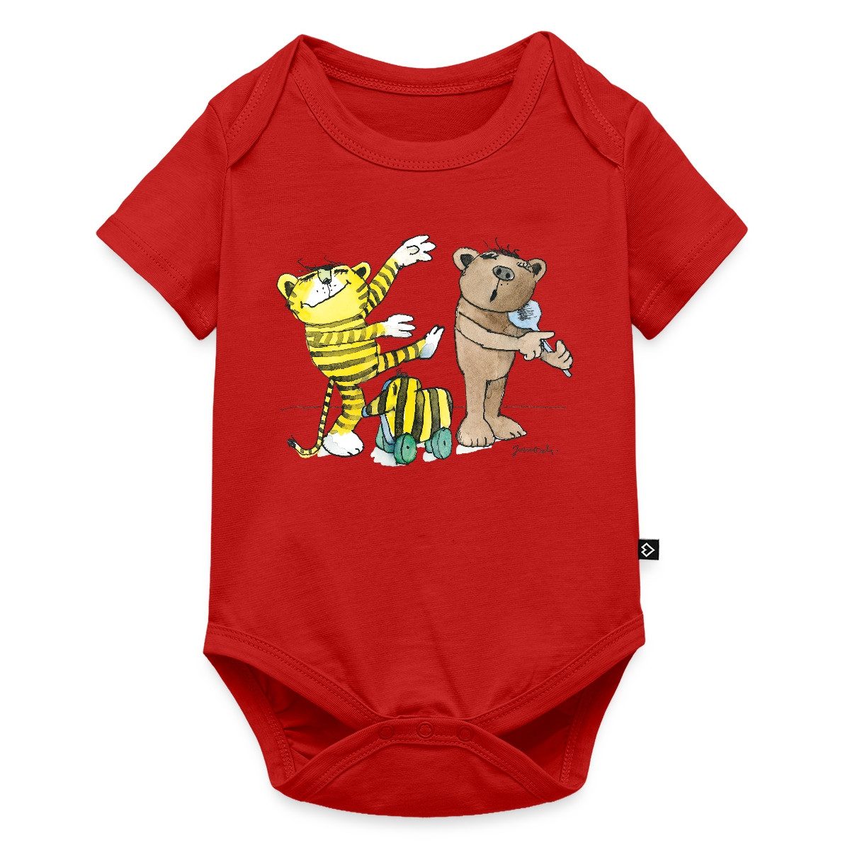 Spreadshirt Kurzarmbody Janosch Tiger Und Bär Machen Musik Kurzarm Baby Body (1-tlg)