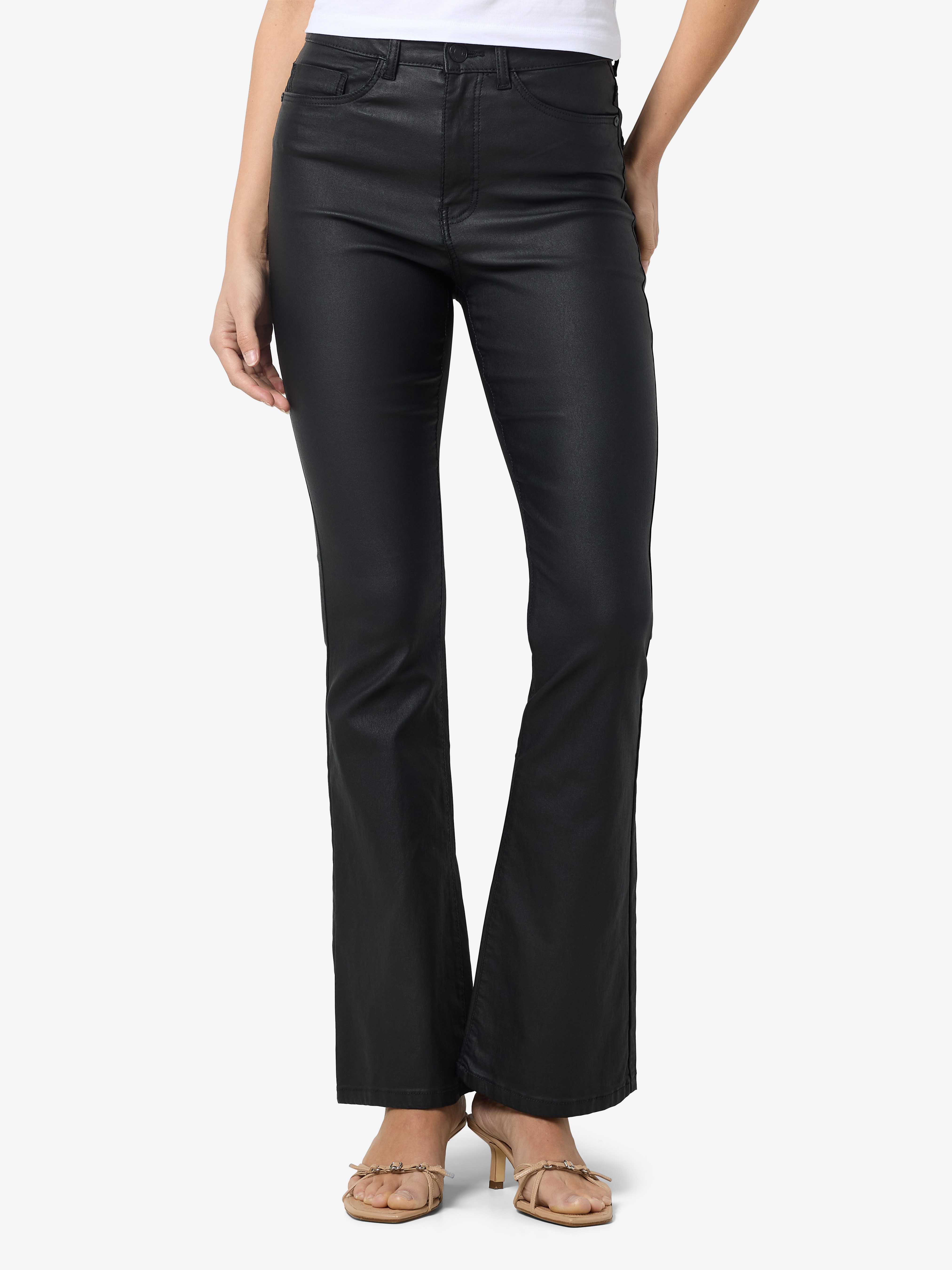 Noisy may Lederimitathose NMSALLIE HW FLARE COATED PANTS NOOS