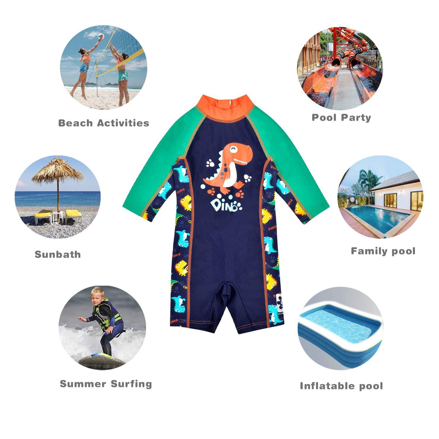 SISIA Badeanzug Uv-Schutz Kinderbadeanzug Jungen Badeanzug Maritim GrünDino Badehose