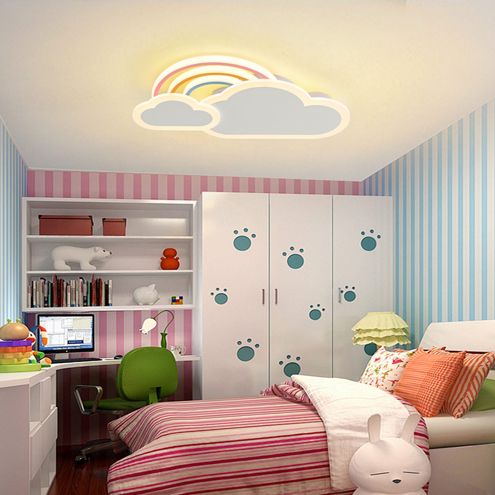RRBEST LED Deckenleuchte LED Kinder Deckenlampe Wolken Regenbogen Deckenleuchte, mit Fernbedienung &  APP, Nachtlicht Funktion