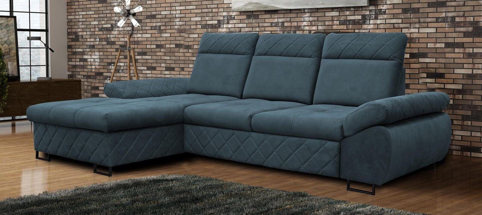 L-Form Textil Ecksofa Wohnzimmer Polstermöbel, Bettfunktion JVmoebel Sofas Mit Couch Blau Braune Ecksofa