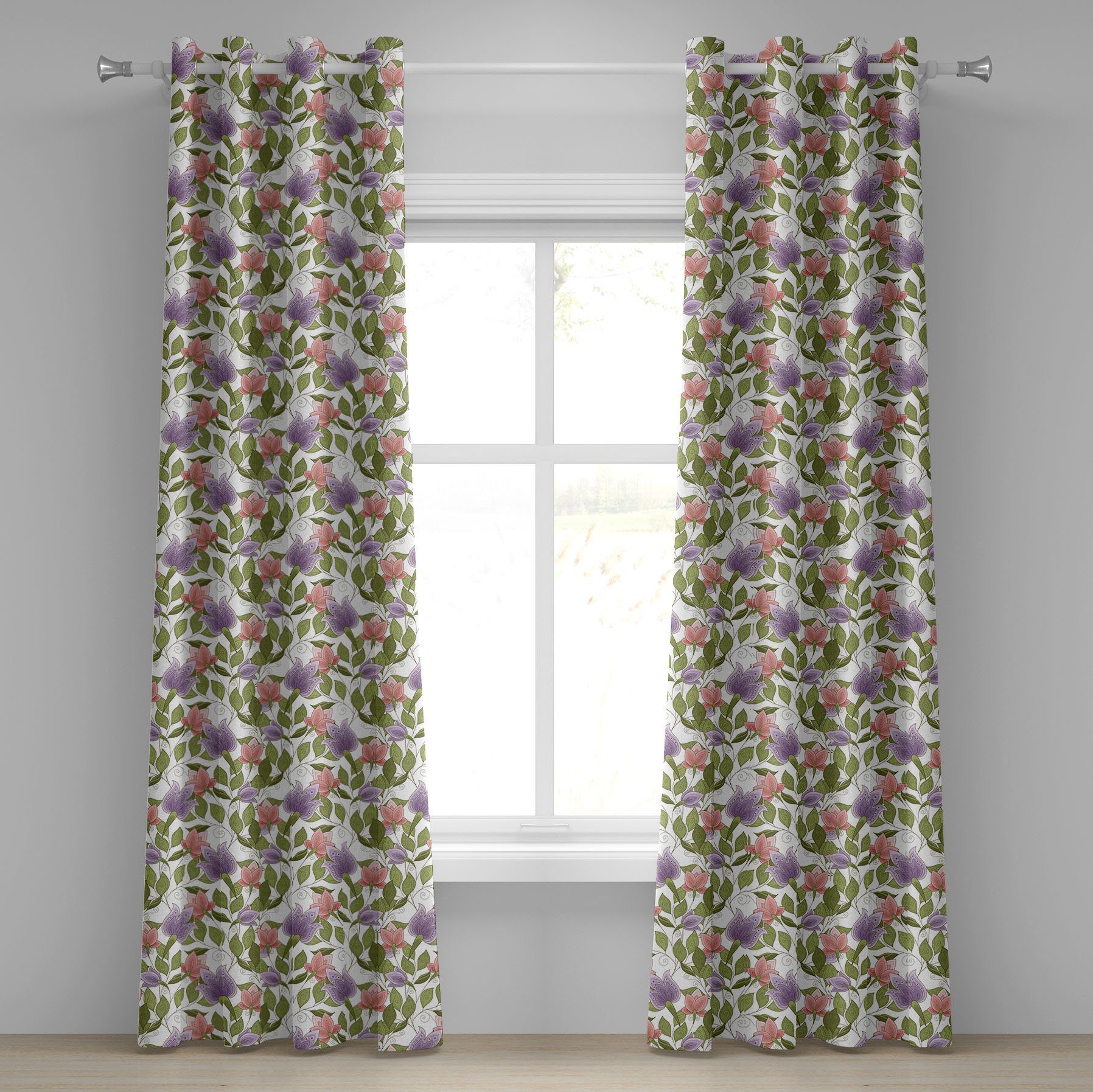 Gardine Dekorative 2-Panel-Fenstervorhänge für Schlafzimmer Wohnzimmer, Abakuhaus, Blumen Pastelltulpe Blumen