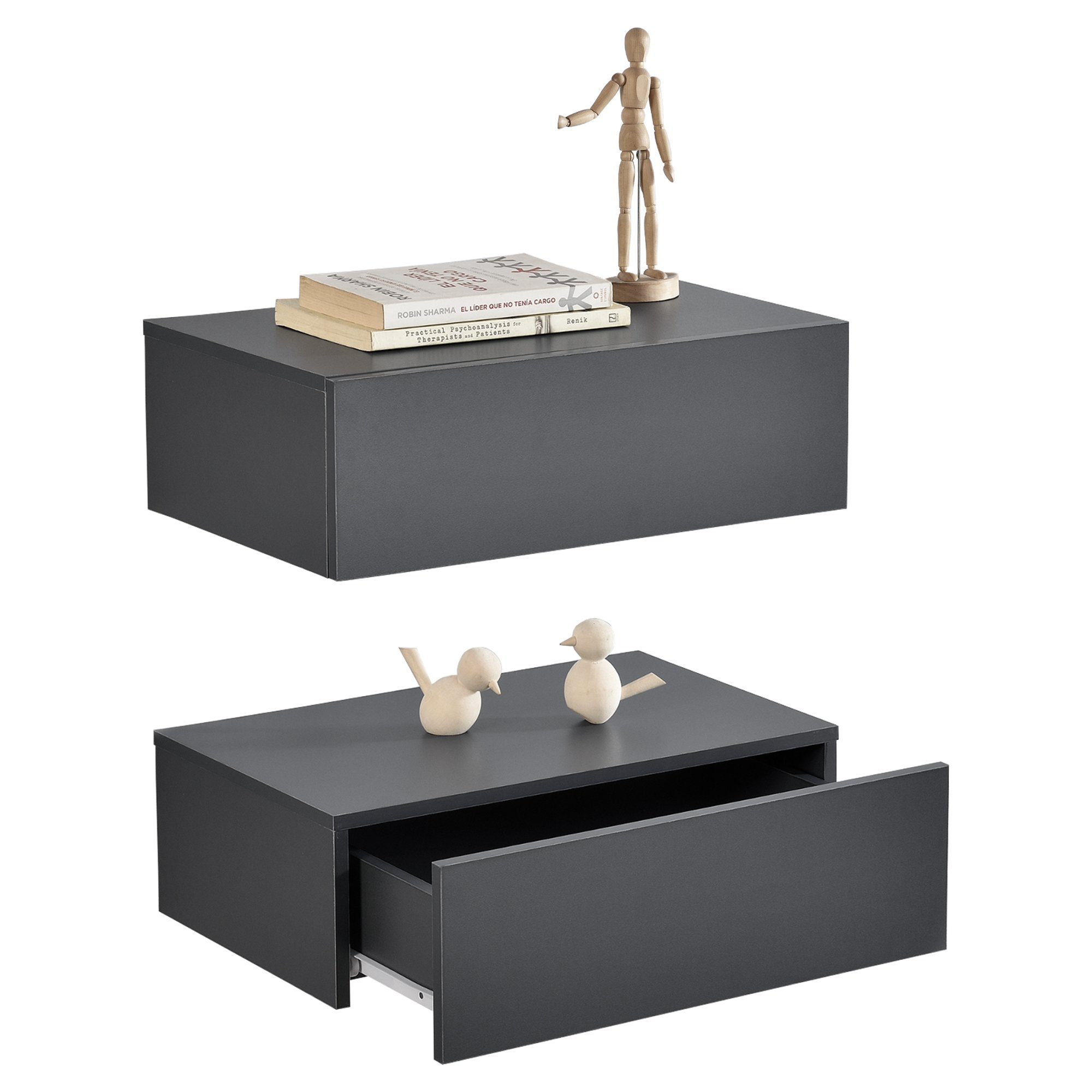 en.casa Nachtschrank »Oslo« in 2er Set mit Schublade 46x30x15cm Dunkelgrau