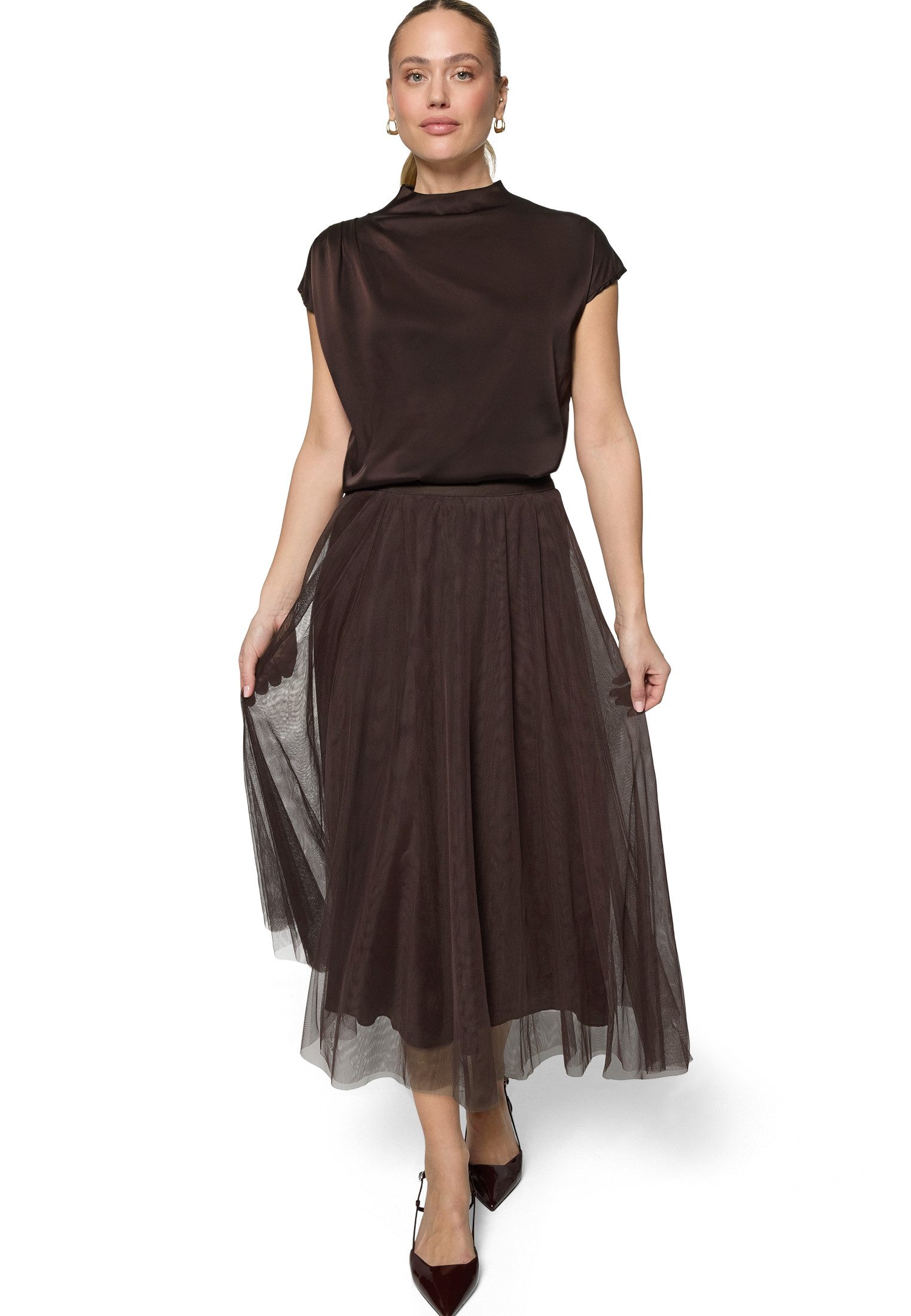 Zero Satinbluse Damen mit Kragen