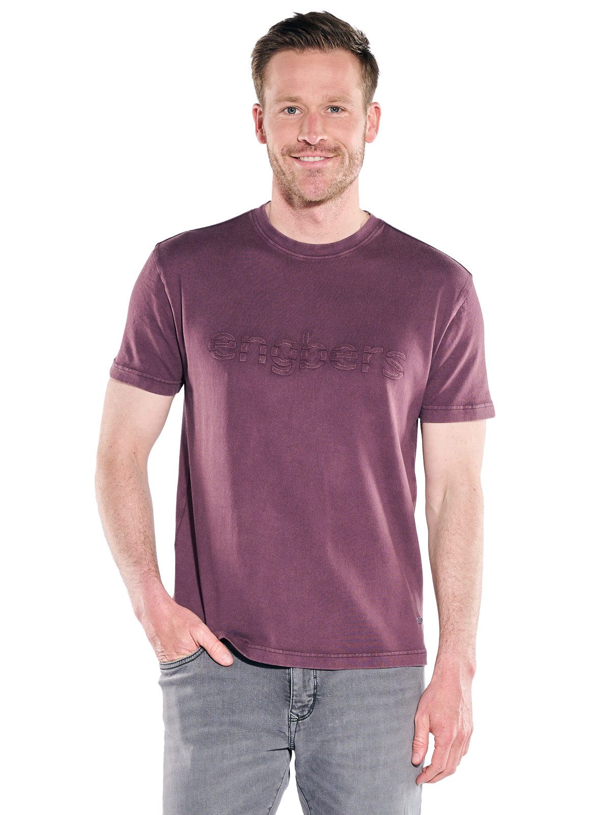 Engbers T-Shirt Herren Rundhals T-Shirt mit Logo, Bordeaux