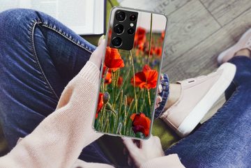 MuchoWow Handyhülle Blumen - Mohnblumen - Natur - Rot, Phone Case, Handyhülle Samsung Galaxy S21 Ultra, Silikon, Schutzhülle