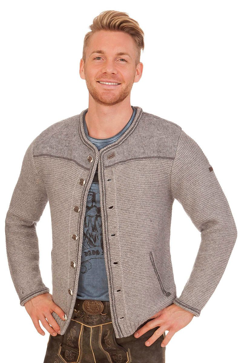Spieth & Wensky Trachtenstrickjacke Trachten Strickjacke Herren - HOFKIRCHEN - hellgrau, braunmeliert