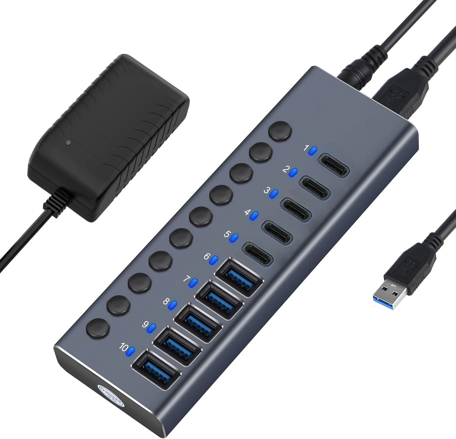 Luckice USB-Verteiler 10-IN-1 USB C Hub,Typ-C Multiport Adapter HUB (USB-Hub für PC/Laptop, Computer, Flash-Laufwerk, Blau)