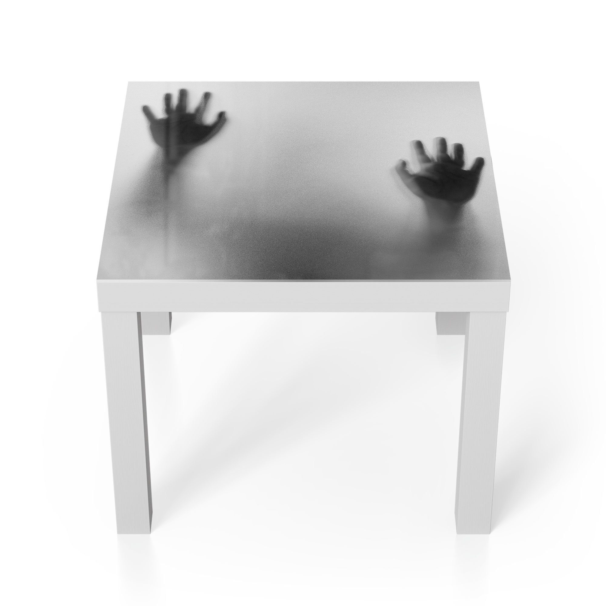 DEQORI Couchtisch Weiß Beistelltisch Schattenhände', Glas 'Zwei modern Glastisch