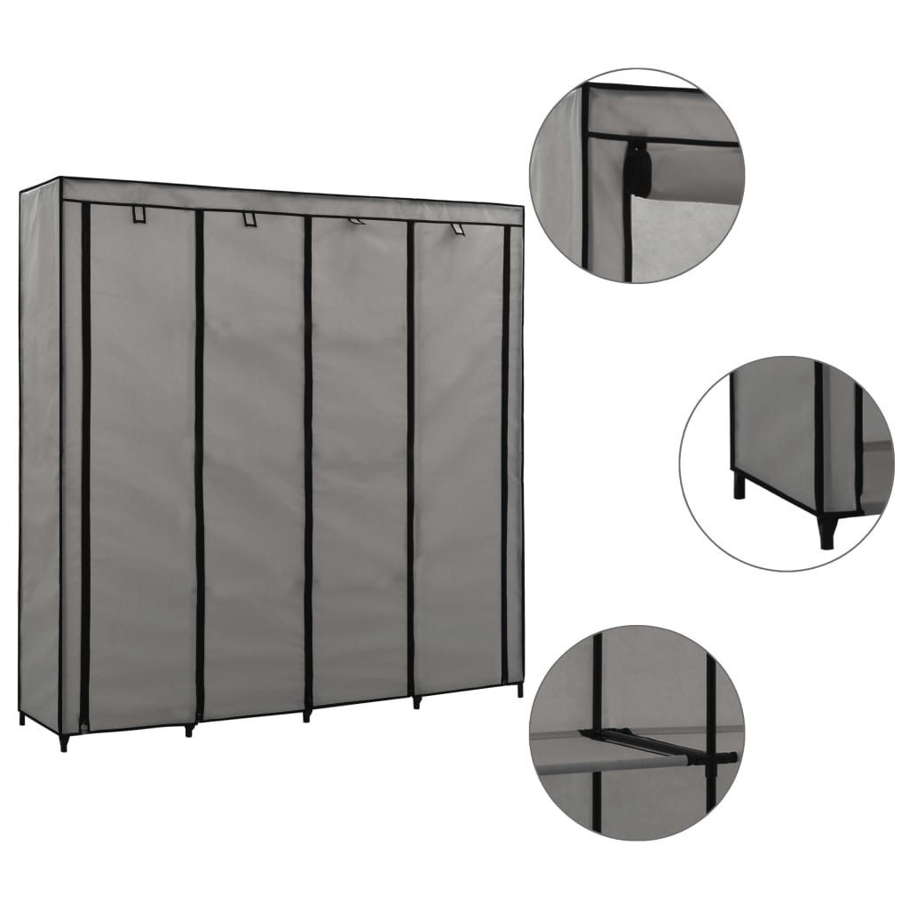 furnicato Kleiderschrank Kleiderständer mit 4 Fächern 175x45x170 cm Grau