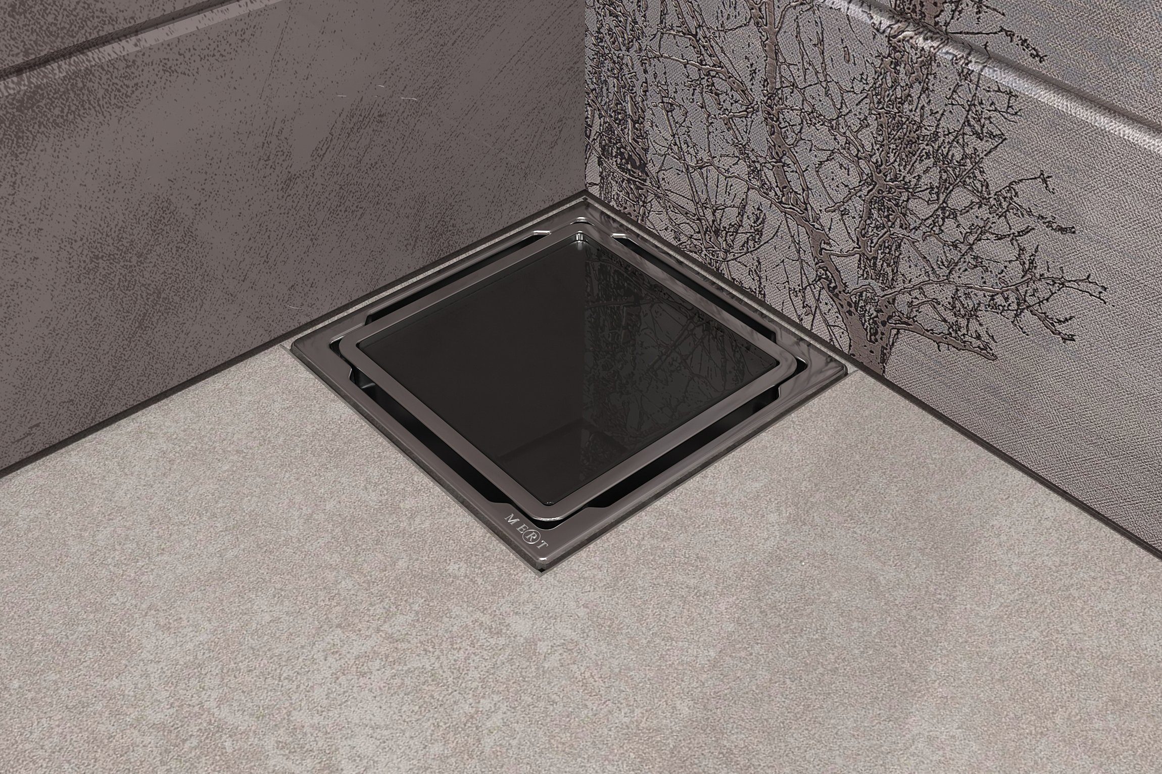 MERT Bodenablauf Duschablauf Edelstahl Glas Abdeckung 110x110 mm flach