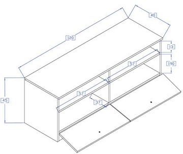 Feldmann-Wohnen Lowboard Nero (Kunststoffkanten aus 100% Polyvinylchlorid, 1 St., 2 Klapptüren, innen je 1 Fach, 2 offene Fächer), 120cm eiche artisan / weiß matt Knopfgriffe in grau