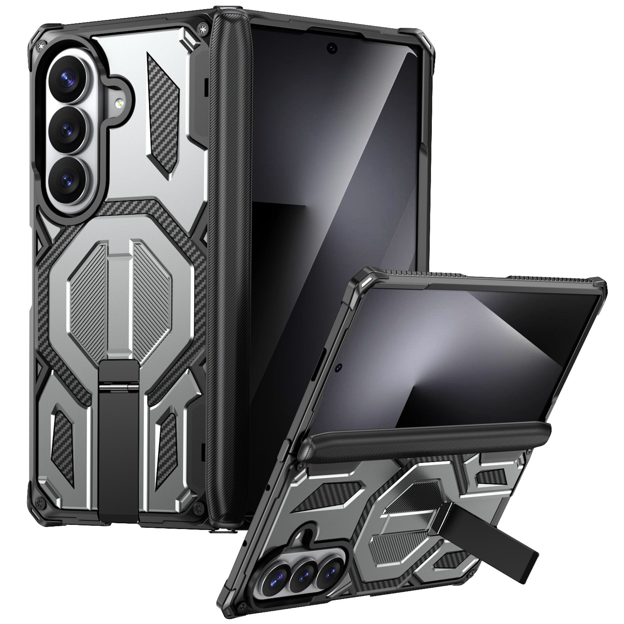 Wigento Handyhülle Klapphülle Kickstand Samsung Galaxy Z Fold8 Ultra / 7 5G Outdoor Grau 8,00 Zoll und 6,5 Zoll, Kamera Lisen Schutz, verstärkte Ecken mit Sturzschutz