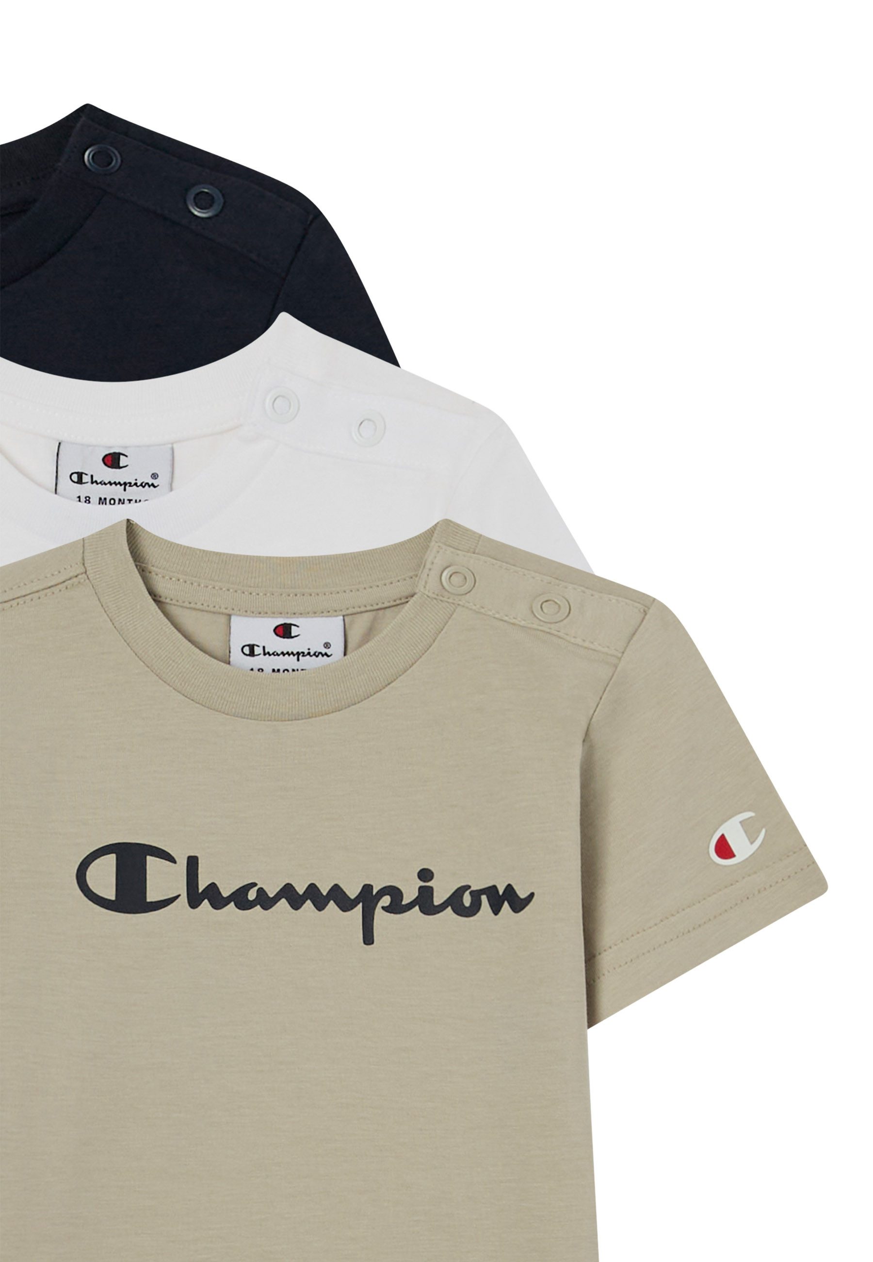 Champion T-Shirt ICONS CONTRAST 3 pack Crewneck T-Shirt (Packung, 3-tlg., 3) 3er-Pack, Kurzarm, Rundhalsausschnitt, sportlicher Stil