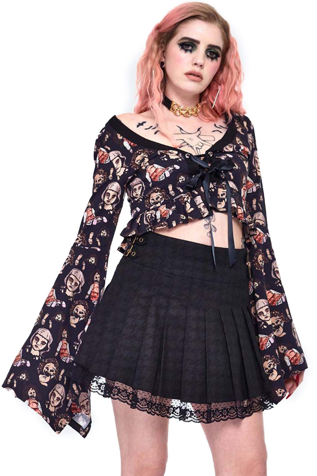 Jawbreaker Plisseerock Houndstooth Printed School Skirt Gothic Lace Spitze Gothic Denim Lace Spitze