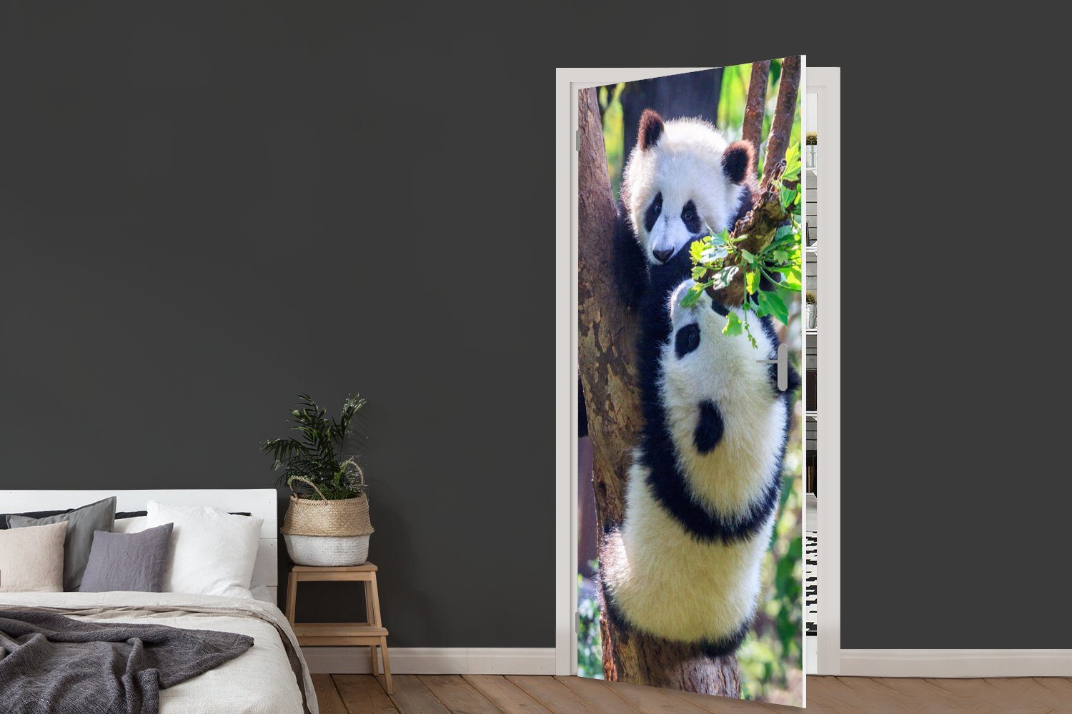 Natur, Türaufkleber, Türtapete St), - Pandas Tür, 75x205 MuchoWow - für (1 Matt, bedruckt, cm Fototapete Baum