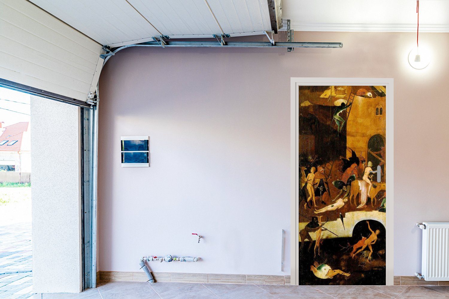 Tür, Heuwaage Matt, (1 Triptychons Hieronymus Gemälde Fototapete bedruckt, Flügel Bosch, MuchoWow St), - des von Türtapete Türaufkleber, cm rechter 75x205 für