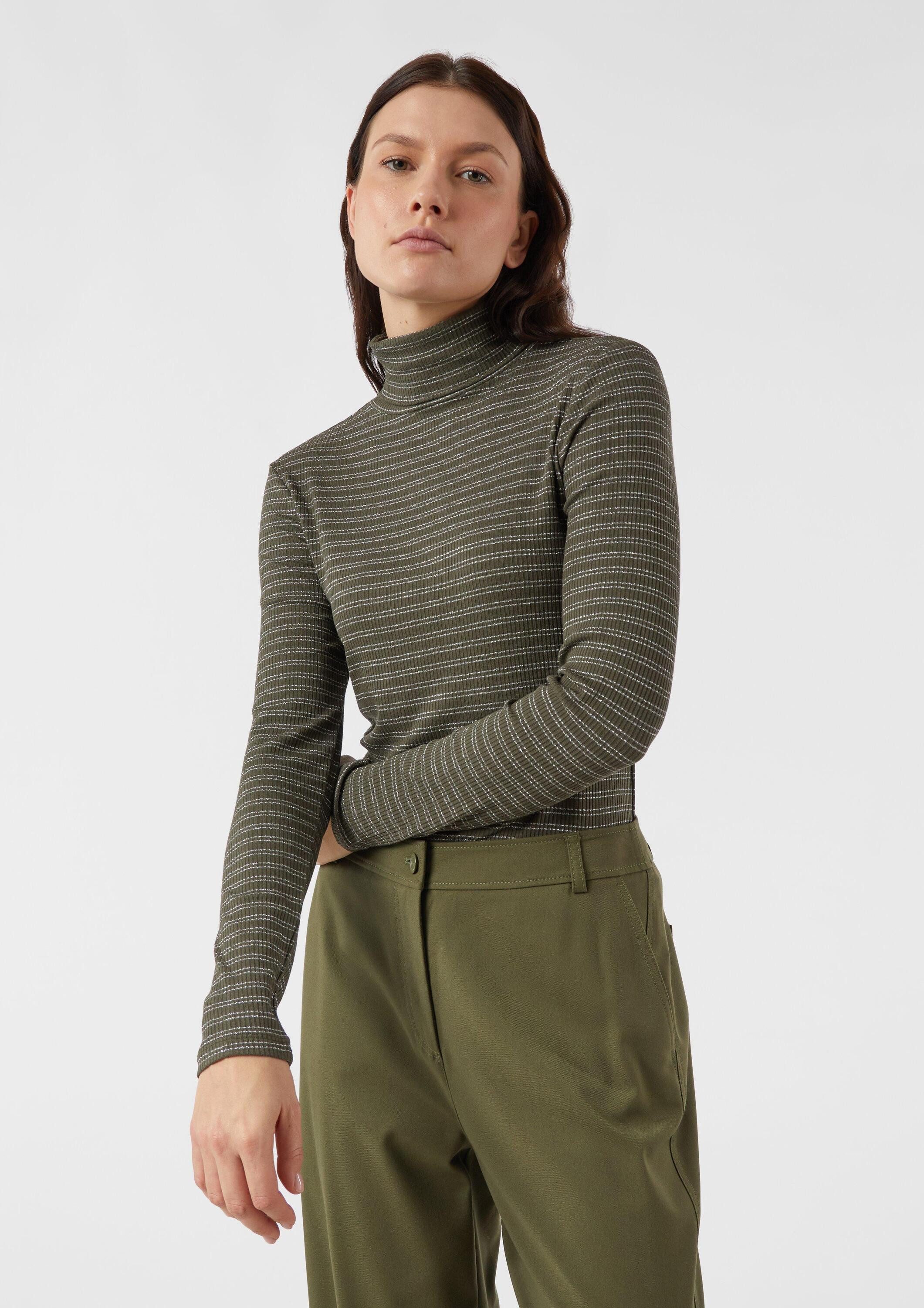 comma Langarmshirt T-Shirt Geripptes Rollkragenshirt mit Glitzergarn günstig online kaufen