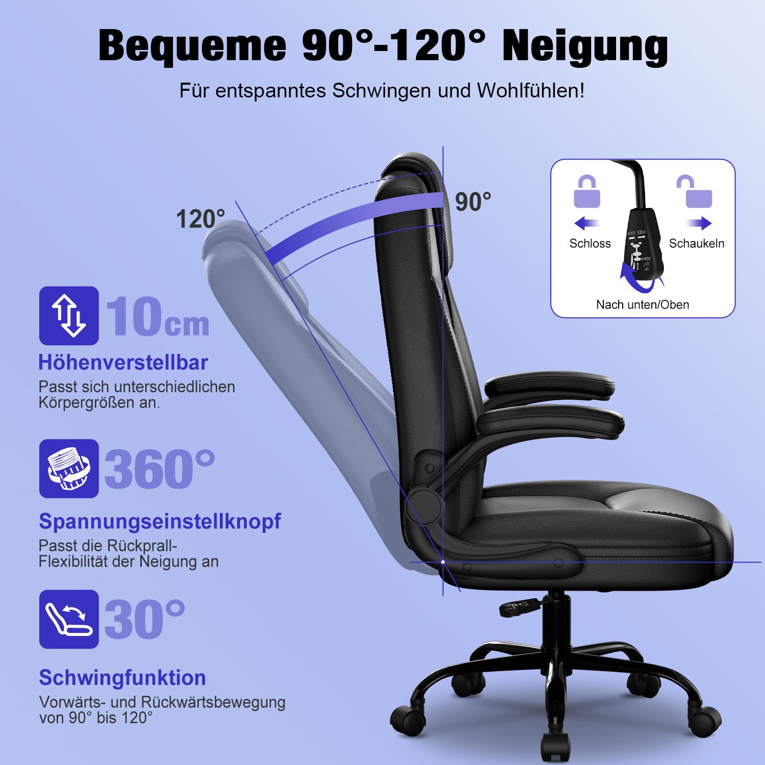 Fukstern Bürostuhl Ergonomischer Bürostuhl mit 90° klappbaren Armlehnen (Ve günstig online kaufen