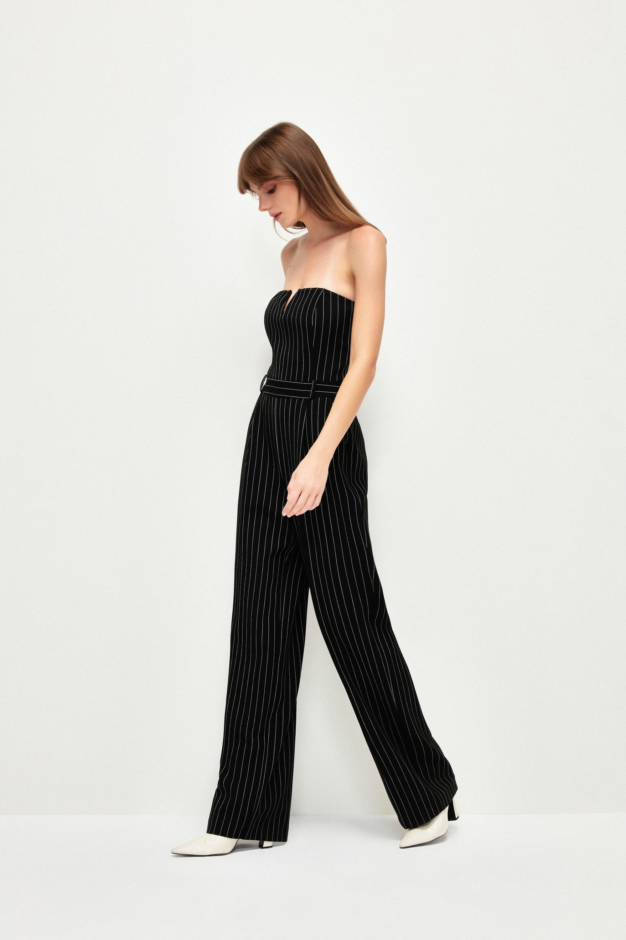 adL Jumpsuit Gestreifter trägerloser Jumpsuit mit weitem Bein
