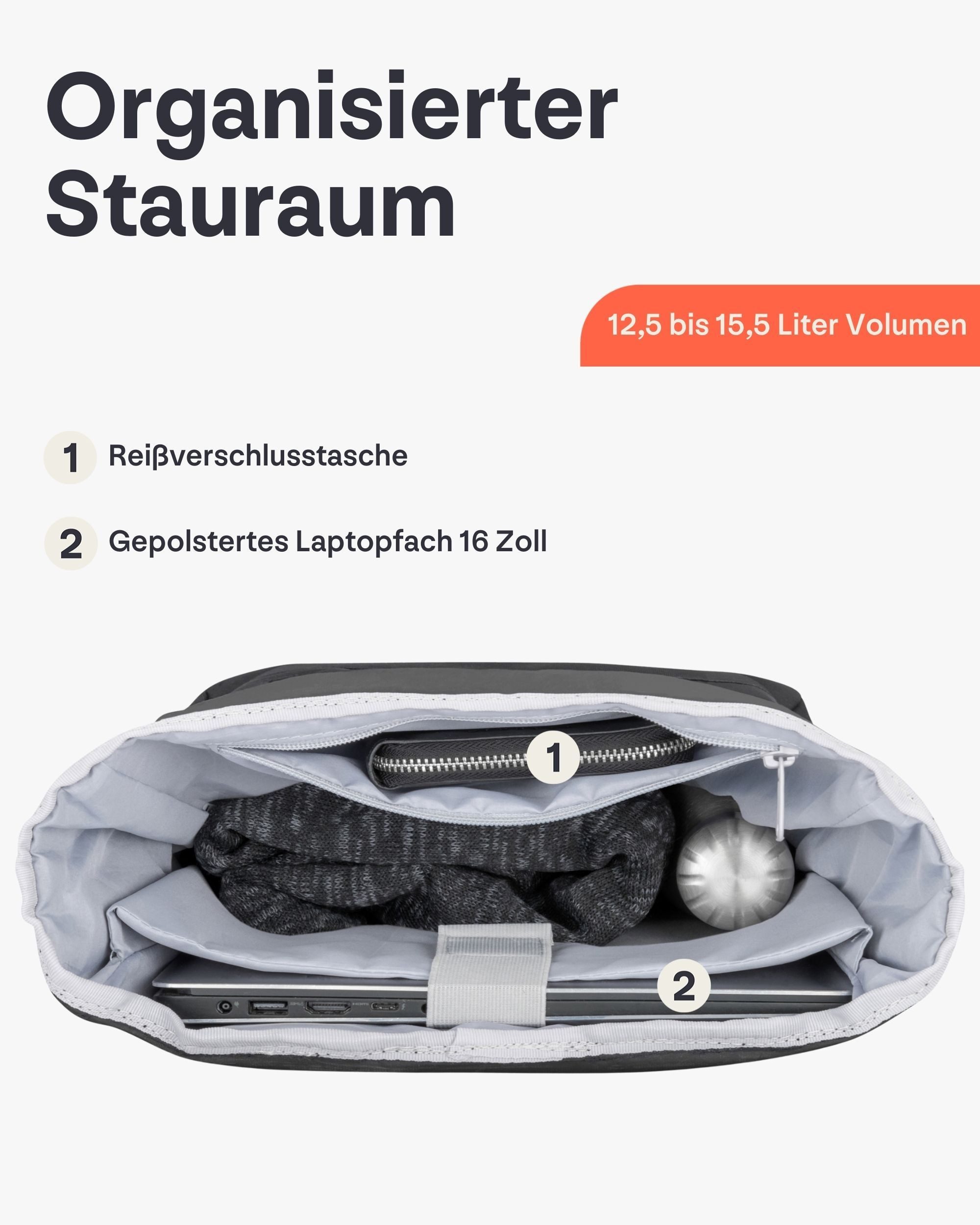 Johnny Urban Cityrucksack Robin Medium, Rolltop Damen Herren, Laptop Fach (1-tlg), Wasserabweisend