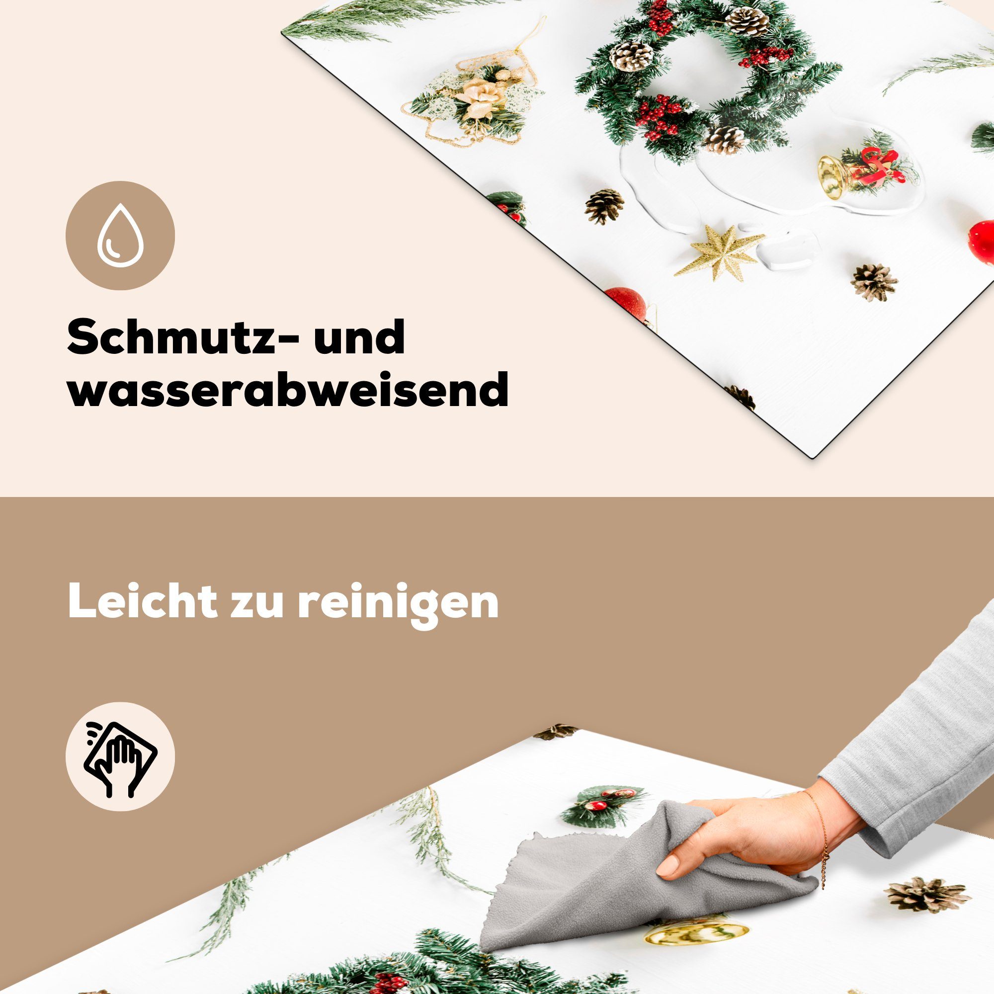 Herdblende-/Abdeckplatte tlg), Schutz küche, 81x52 Winter für Induktionskochfeld Ceranfeldabdeckung die Weihnachten, Vinyl, (1 - MuchoWow - cm, Kranz