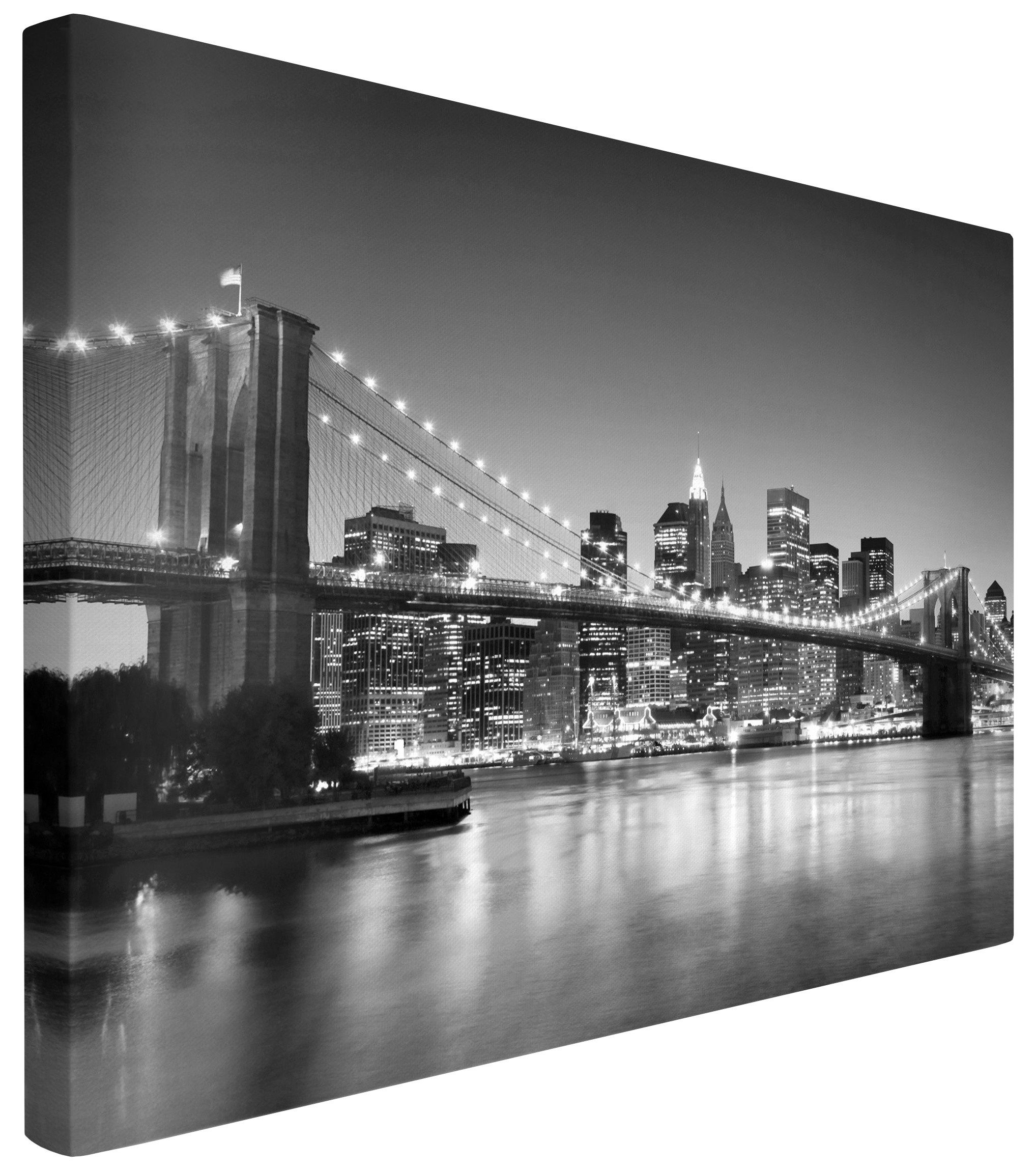 Leinwandbild Skyline Brooklyn Brücke New York schwarz weiss Bild auf Leinwand XXL