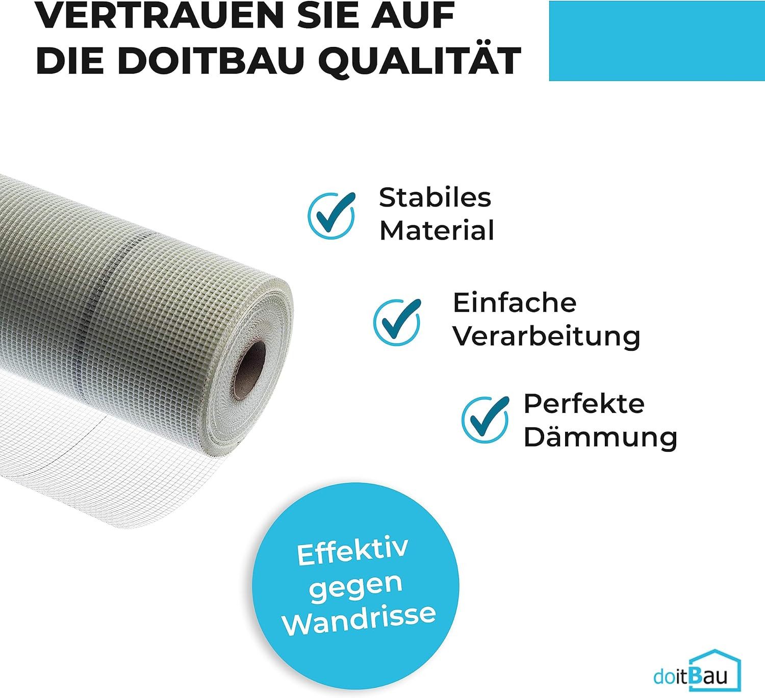 doitBau Glasfasergewebe Armierungsgewebe 75g/m² 1m x 100m Innenputzgewebe, (1-St., 1 Rolle (100m)