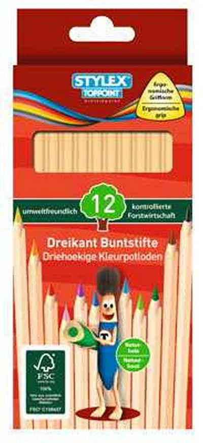 Stylex Schreibwaren Buntstift 12 Dreikant Buntstifte Naturholz Farbstifte Malstifte