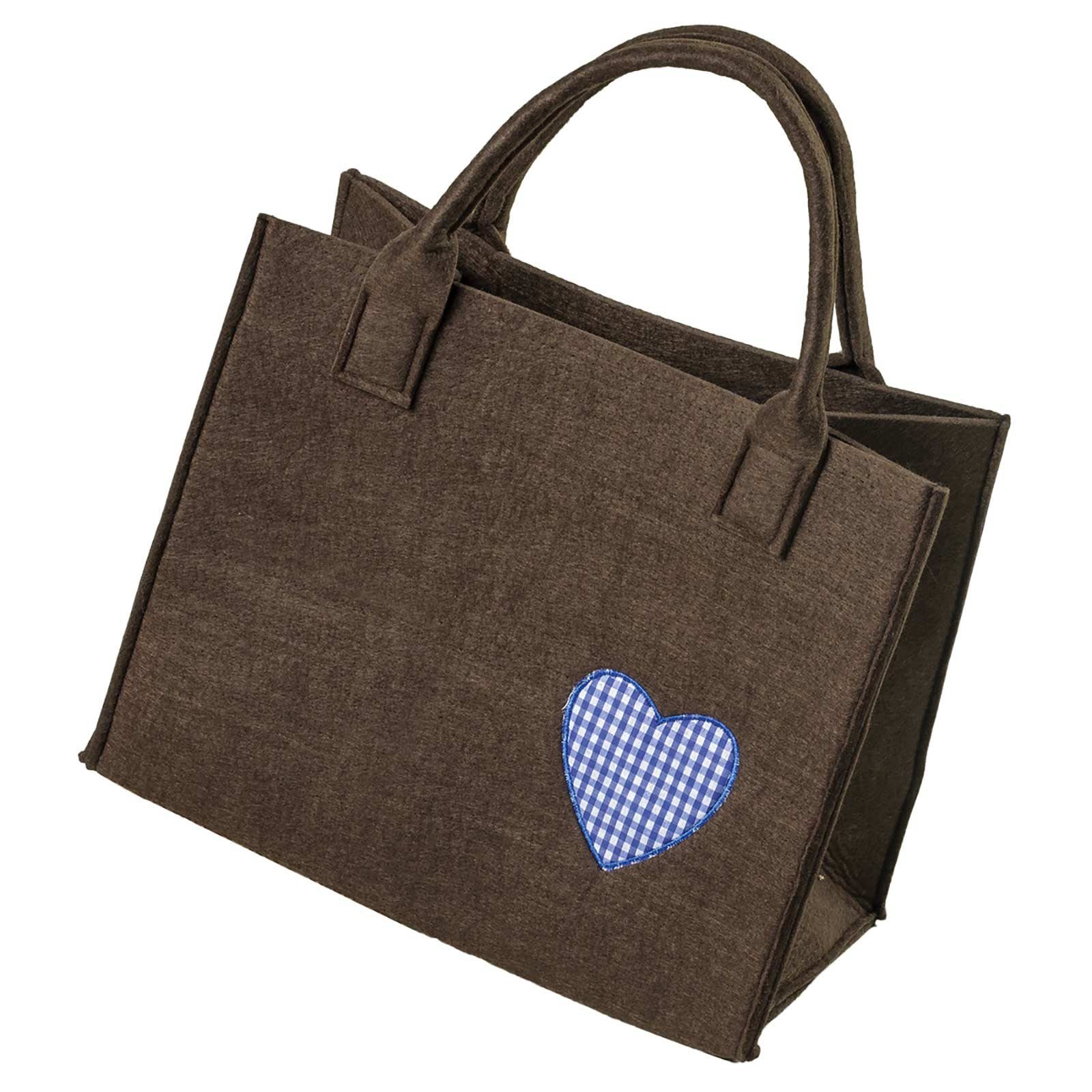 maDDma Einkaufsbeutel Filztasche 35x20x43cm, braun m. blauem Herz braun mit blauem Herz | Einkaufsshopper