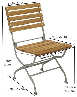 DEGAMO Garten-Essgruppe PASSAU, (5-tlg), (4x Stuhl, 1x Tisch 70x110cm), Gestell verzinkt + Robinie, klappbar