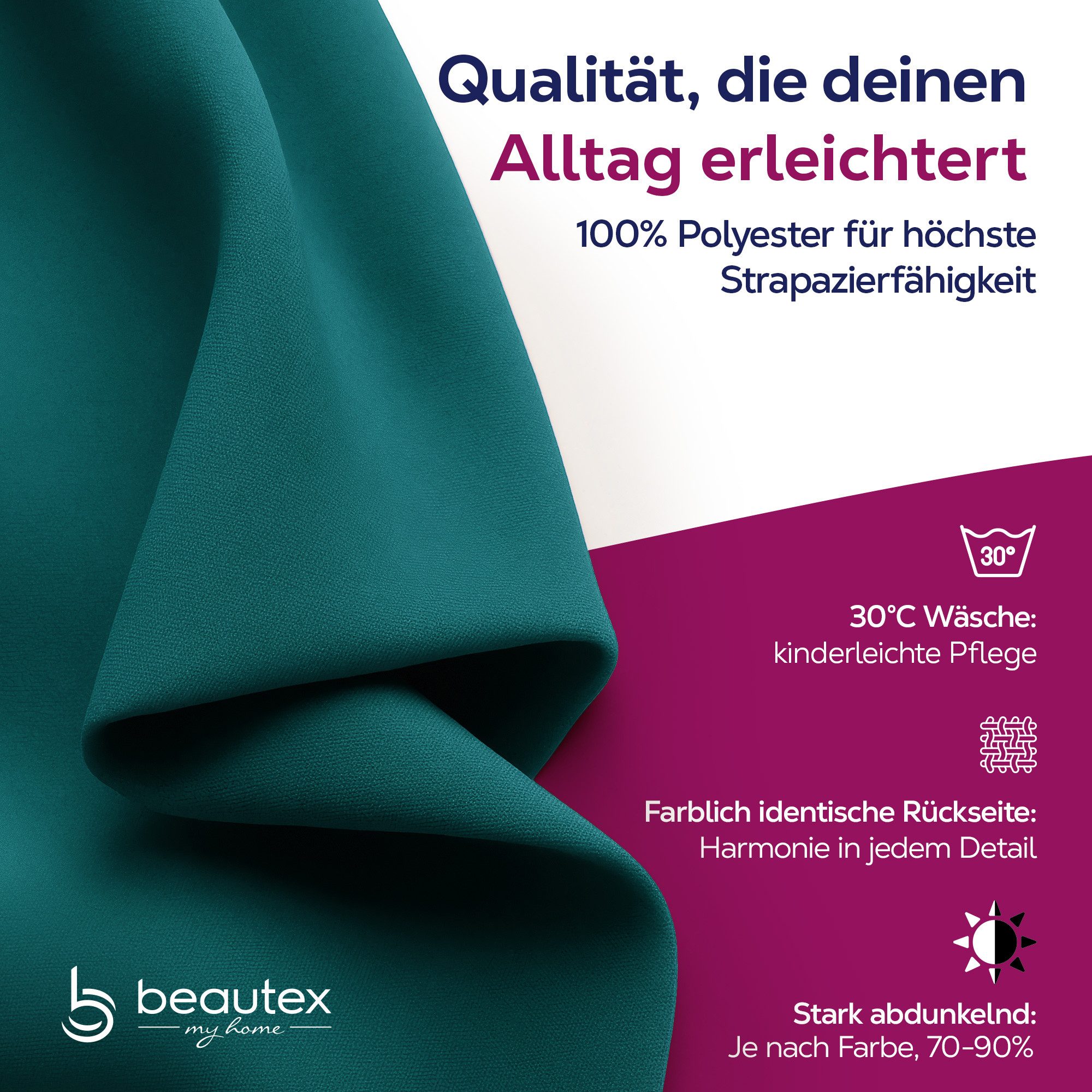 Beautex Verdunkelungsvorhang Kräuselband Vorhang blickdicht abdunkelnd U-Band (1 St), Kräuselband, verdunkelnd, lichtmindernd, wärmeisolierend, pflegeleicht, waschbar