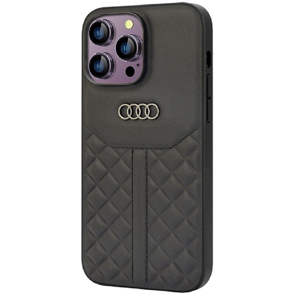 Audi Handyhülle Case iPhone 14 Pro Max Audi Serie Q8 schwarz Echtleder Logo Kunststof 6,7 Zoll, Kantenschutz