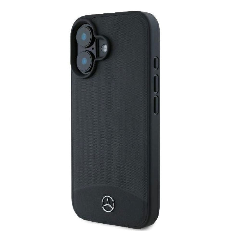 Mercedes Benz Handyhülle iPhone 16 Echtleder schwarz Stern MagSafe kompatibel 6,1 Zoll, Kantenschutz