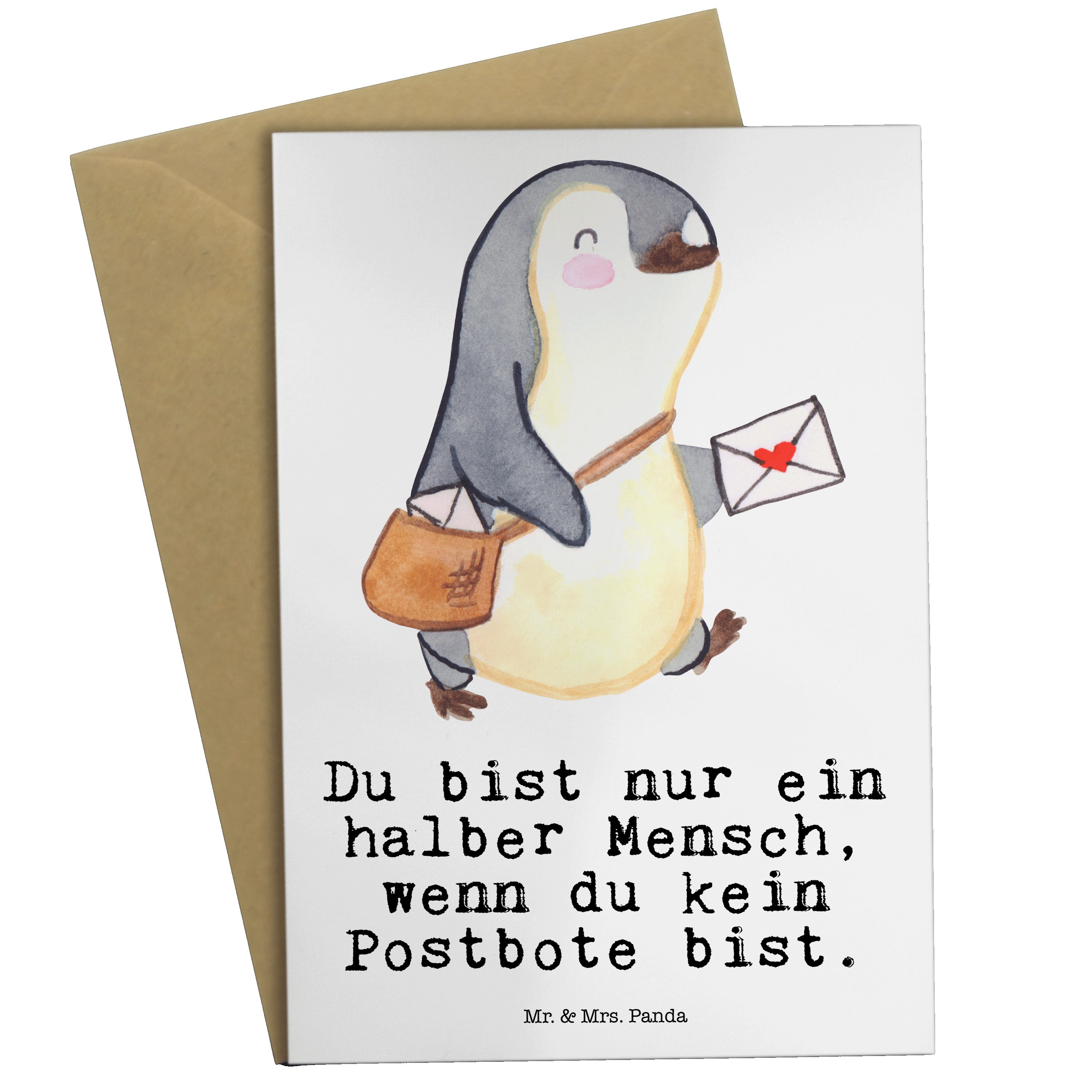 Mr. & Mrs. Panda Grußkarte Postbote mit Herz - Weiß - Geschenk, Briefzusteller, Postler, Danke