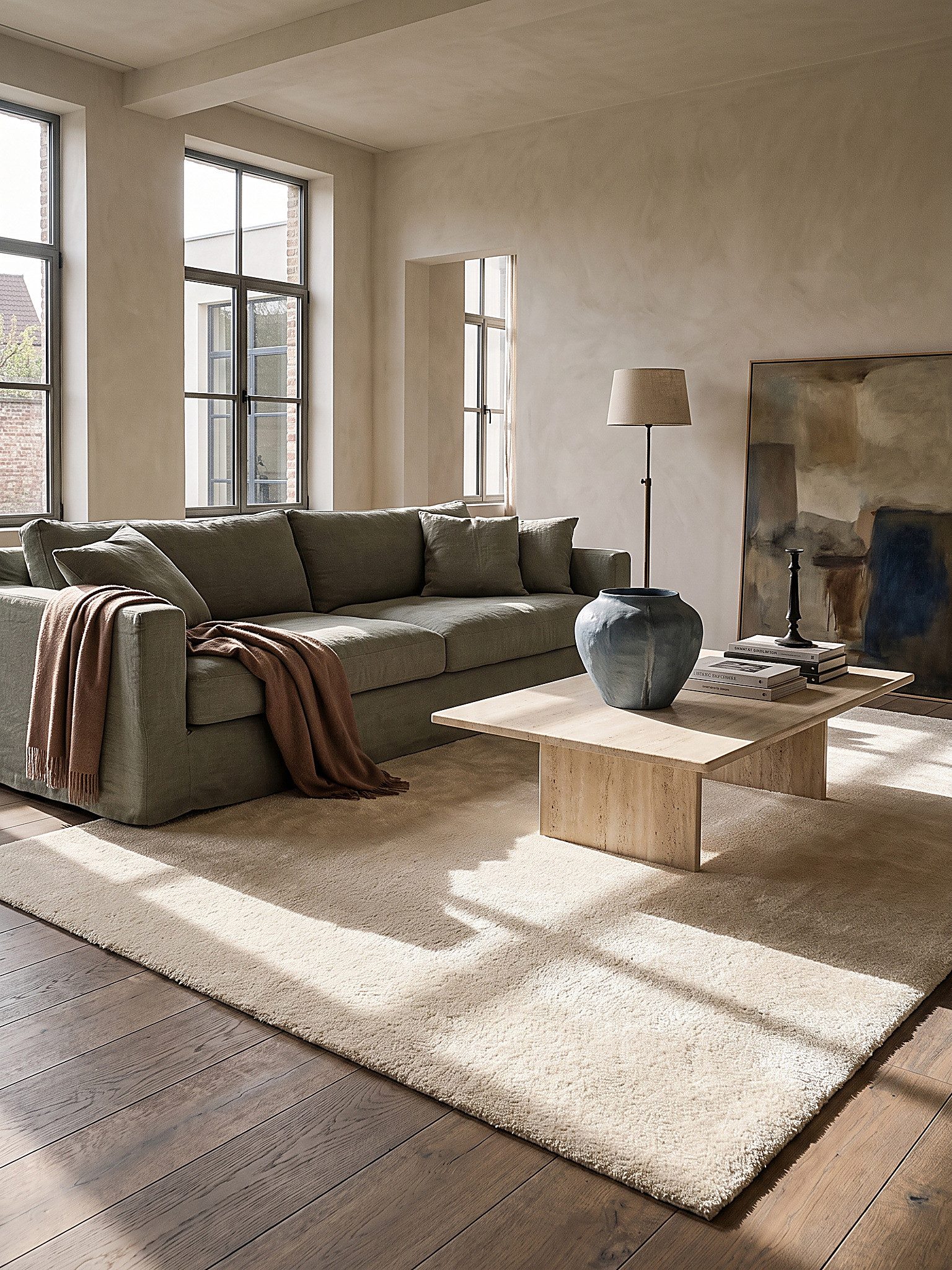 KADIMA DESIGN Teppich ALDAN Teppichläufer Beige 60x110 Uni Polyester Antirutsch Wohnraum, Läufer, Höhe: 18 mm, Trittschalldämmend, Strapazierfähig, Farbecht, Pf – Bild 3 von 5