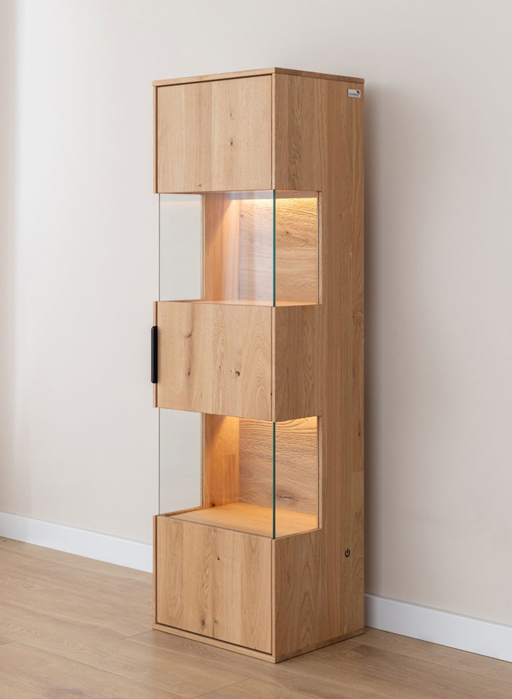 Feldmann-Wohnen Hängevitrine Tirano (1-türig, mit Einlegeböden, mit Glaseinsatz, 1-St., Massivholz, geölte Oberfläche) 43x33x142cm 1-türig Eiche Natur