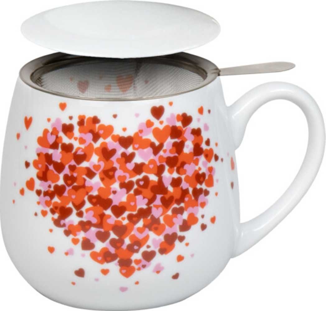 Tasse Love Explodes, Porzellan, Tasse mit Edelstahlsieb und Porzellandeckel